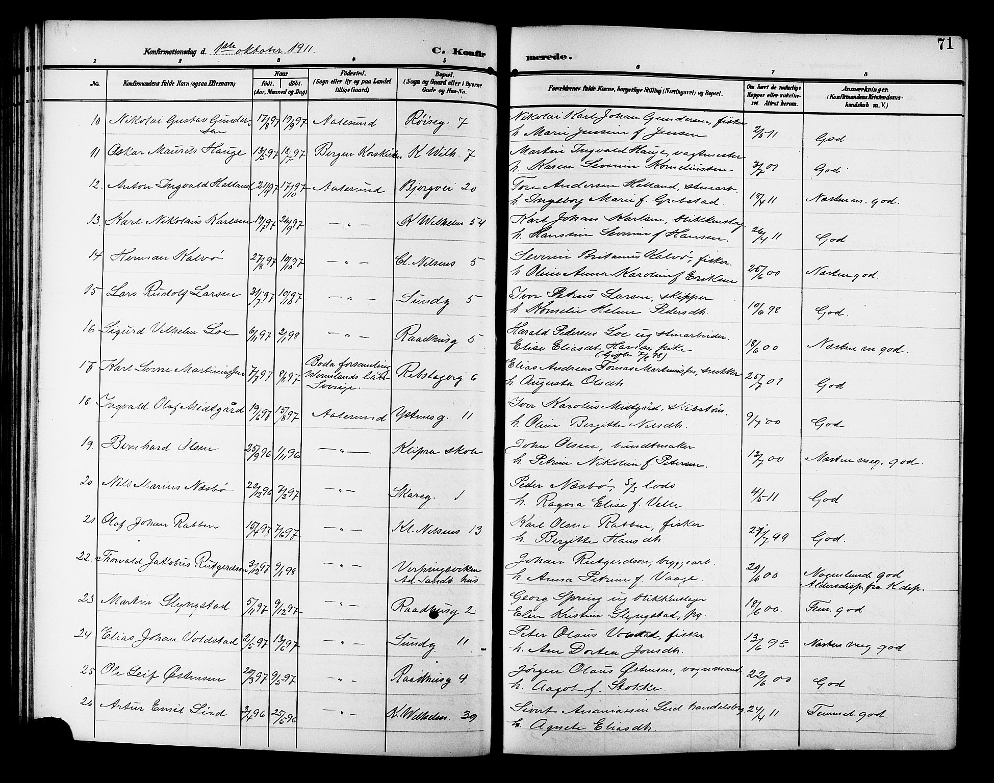 Ministerialprotokoller, klokkerbøker og fødselsregistre - Møre og Romsdal, AV/SAT-A-1454/529/L0470: Parish register (copy) no. 529C07, 1907-1917, p. 71