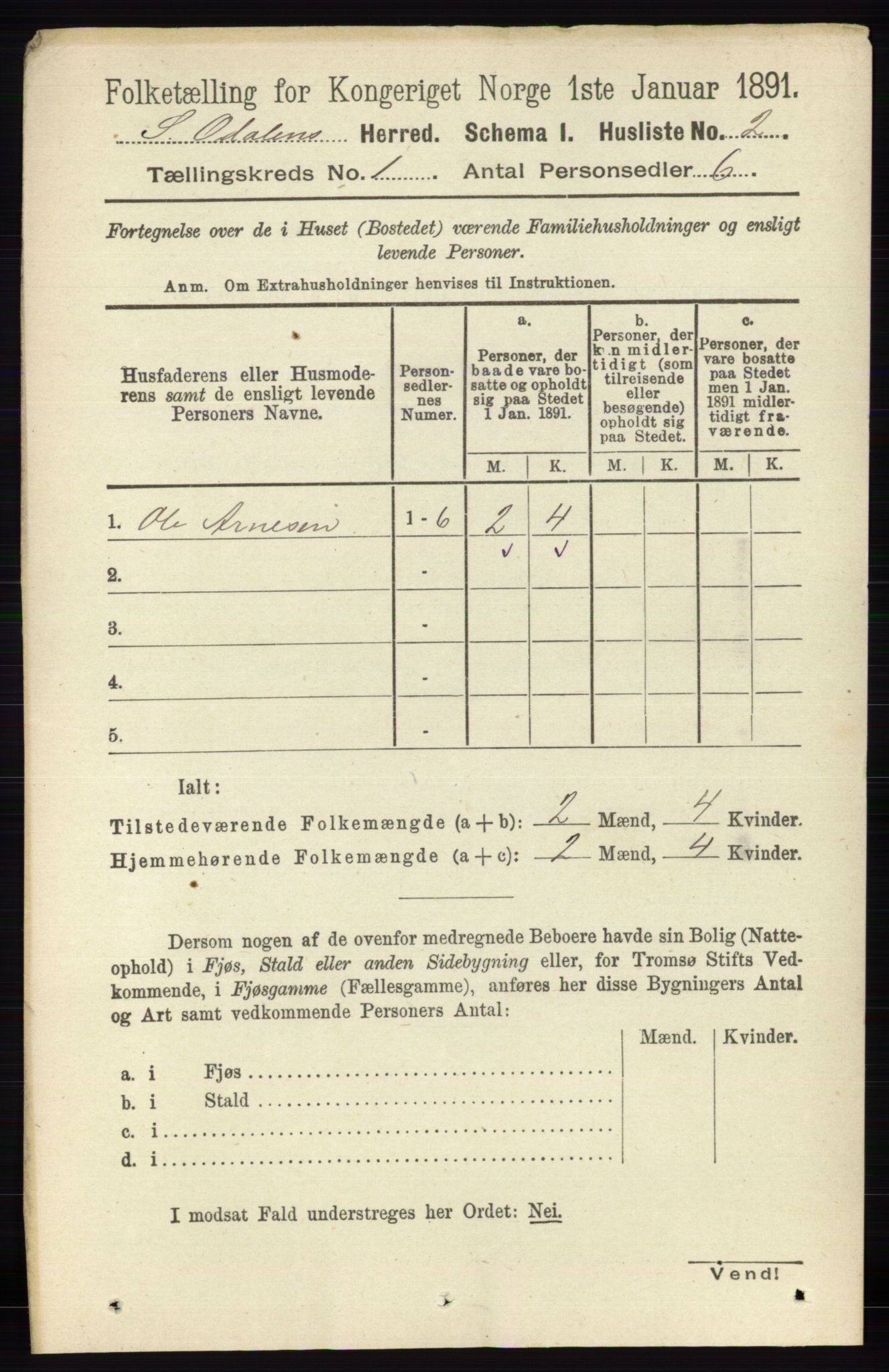 RA, 1891 census for 0419 Sør-Odal, 1891, p. 57