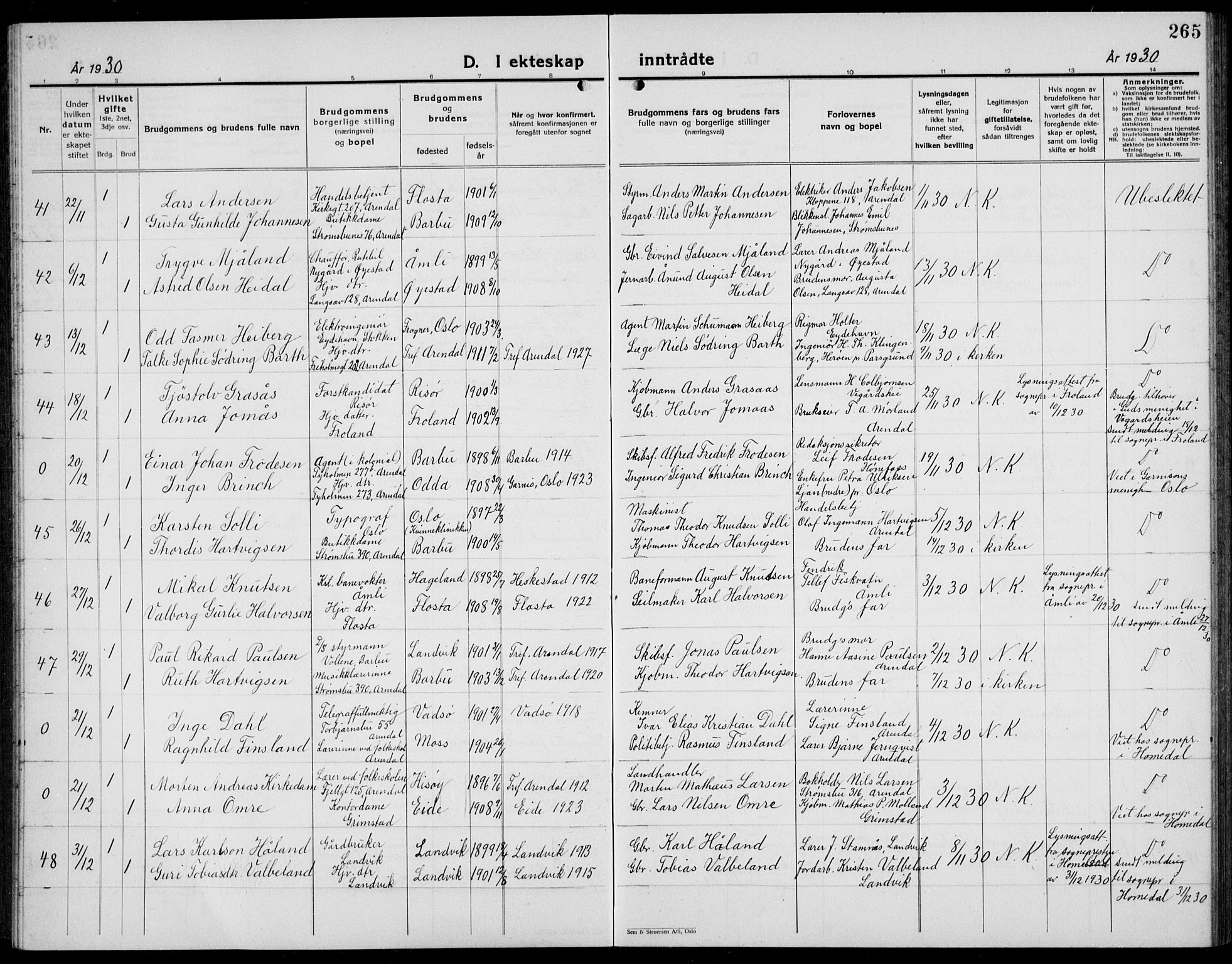 Arendal sokneprestkontor, Trefoldighet, AV/SAK-1111-0040/F/Fb/L0008: Parish register (copy) no. B 8, 1928-1939, p. 265