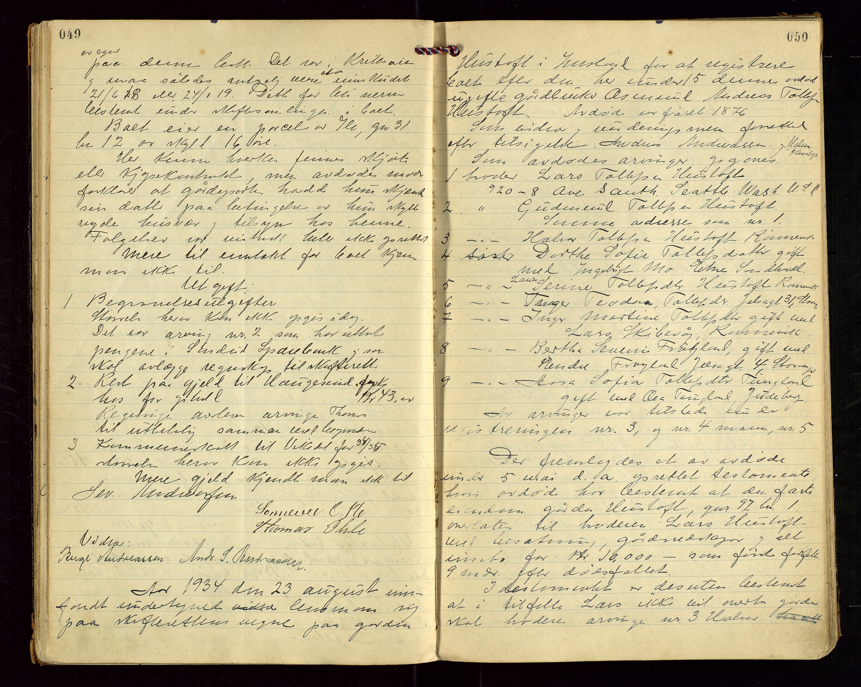 Vikedal lensmannskontor, AV/SAST-A-100179/Gg/L0003: Dødsfallprotokoll, 1933-1943, p. 49-50