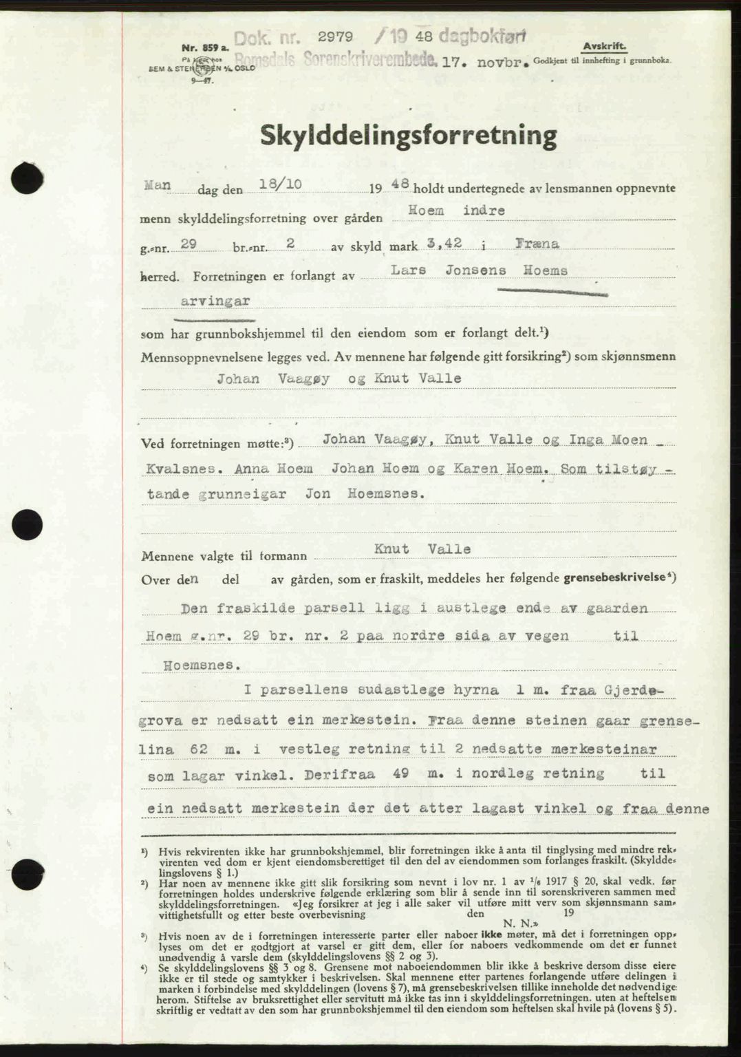 Romsdal sorenskriveri, AV/SAT-A-4149/1/2/2C: Mortgage book no. A27, 1948-1948, Diary no: : 2972/1948