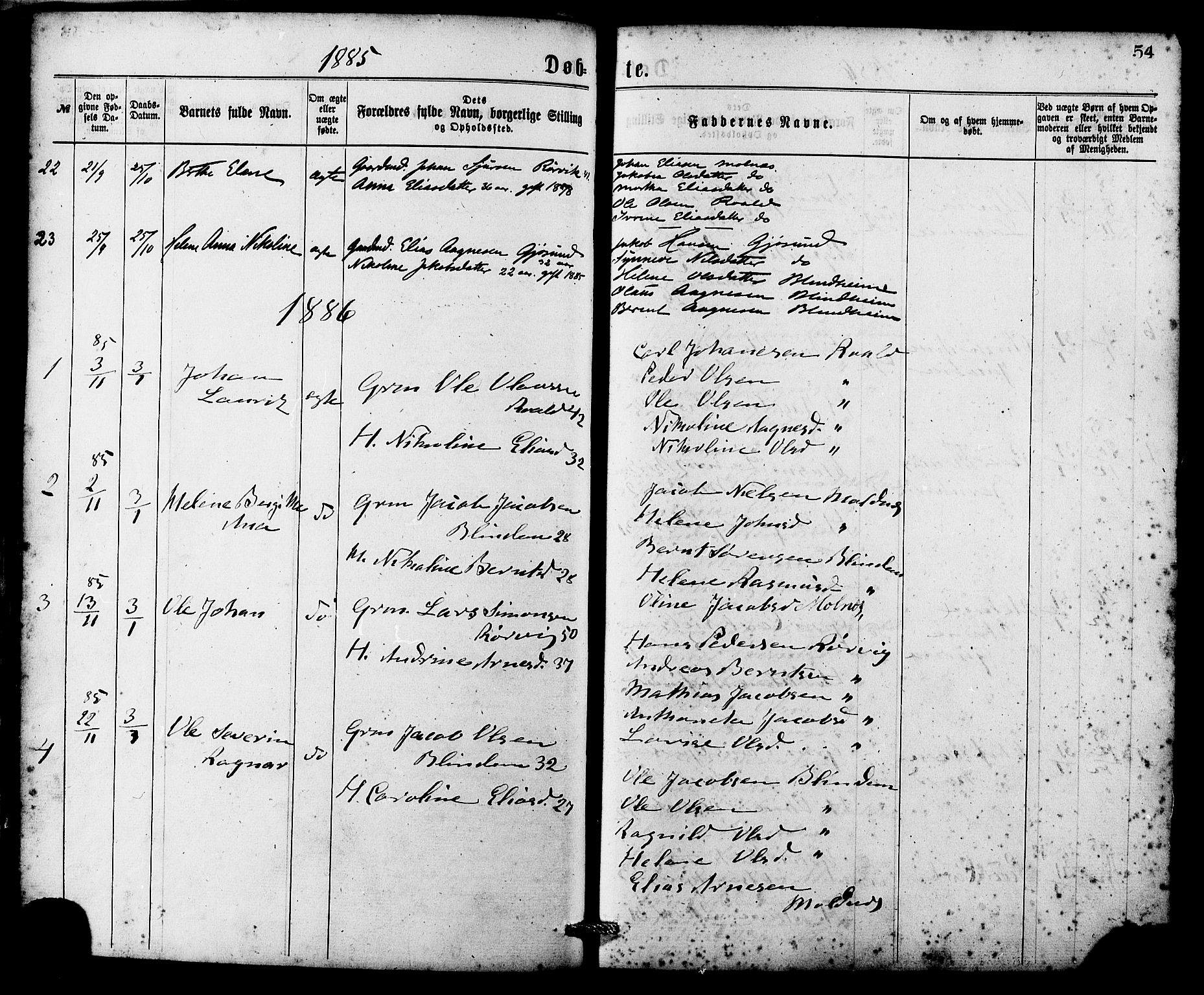 Ministerialprotokoller, klokkerbøker og fødselsregistre - Møre og Romsdal, SAT/A-1454/537/L0519: Parish register (official) no. 537A03, 1876-1889, p. 54
