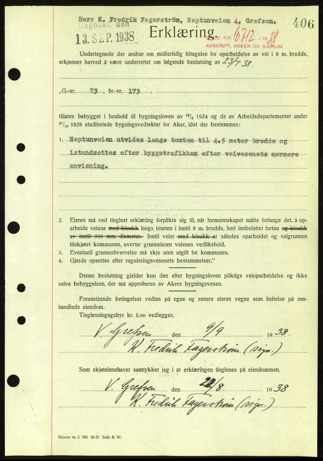 Aker herredsskriveri, SAO/A-10896/G/Gb/Gba/Gbab/L0025: Mortgage book no. A154-155, 1938-1938, Diary no: : 10712/1938