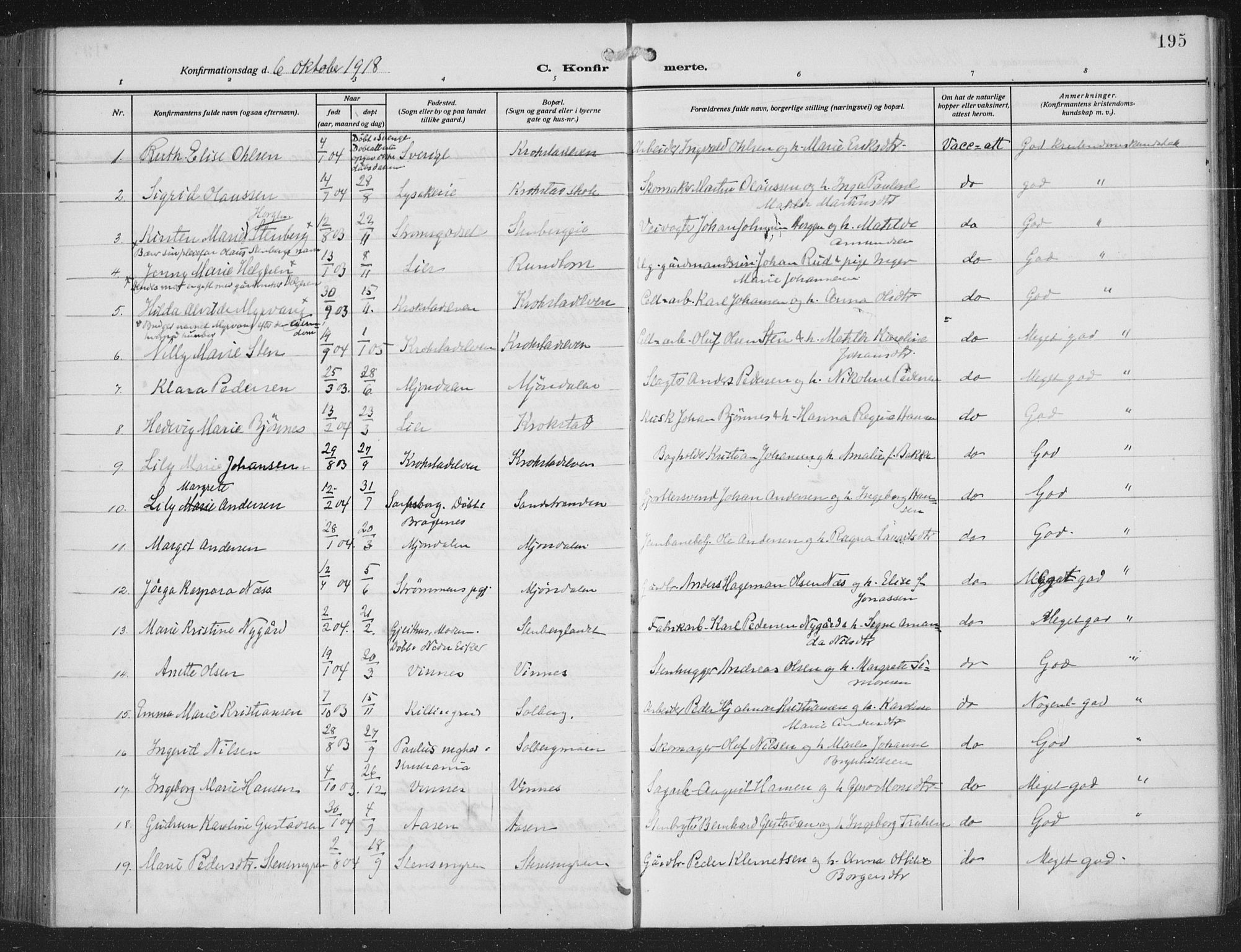 Nedre Eiker kirkebøker, AV/SAKO-A-612/F/Fa/L0007: Parish register (official) no. 7, 1912-1918, p. 195