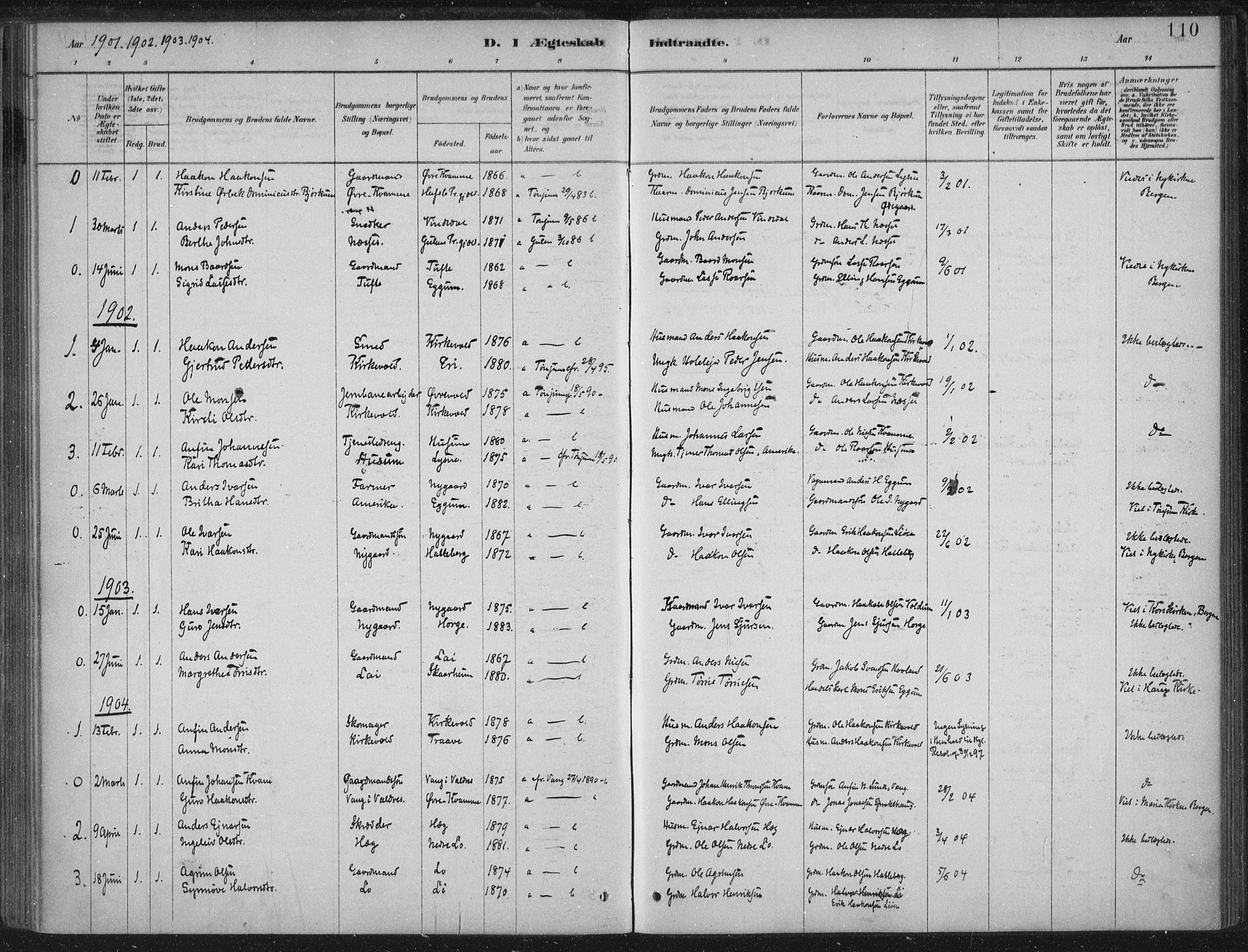 Lærdal sokneprestembete, SAB/A-81201: Parish register (official) no. C  1, 1878-1911, p. 110
