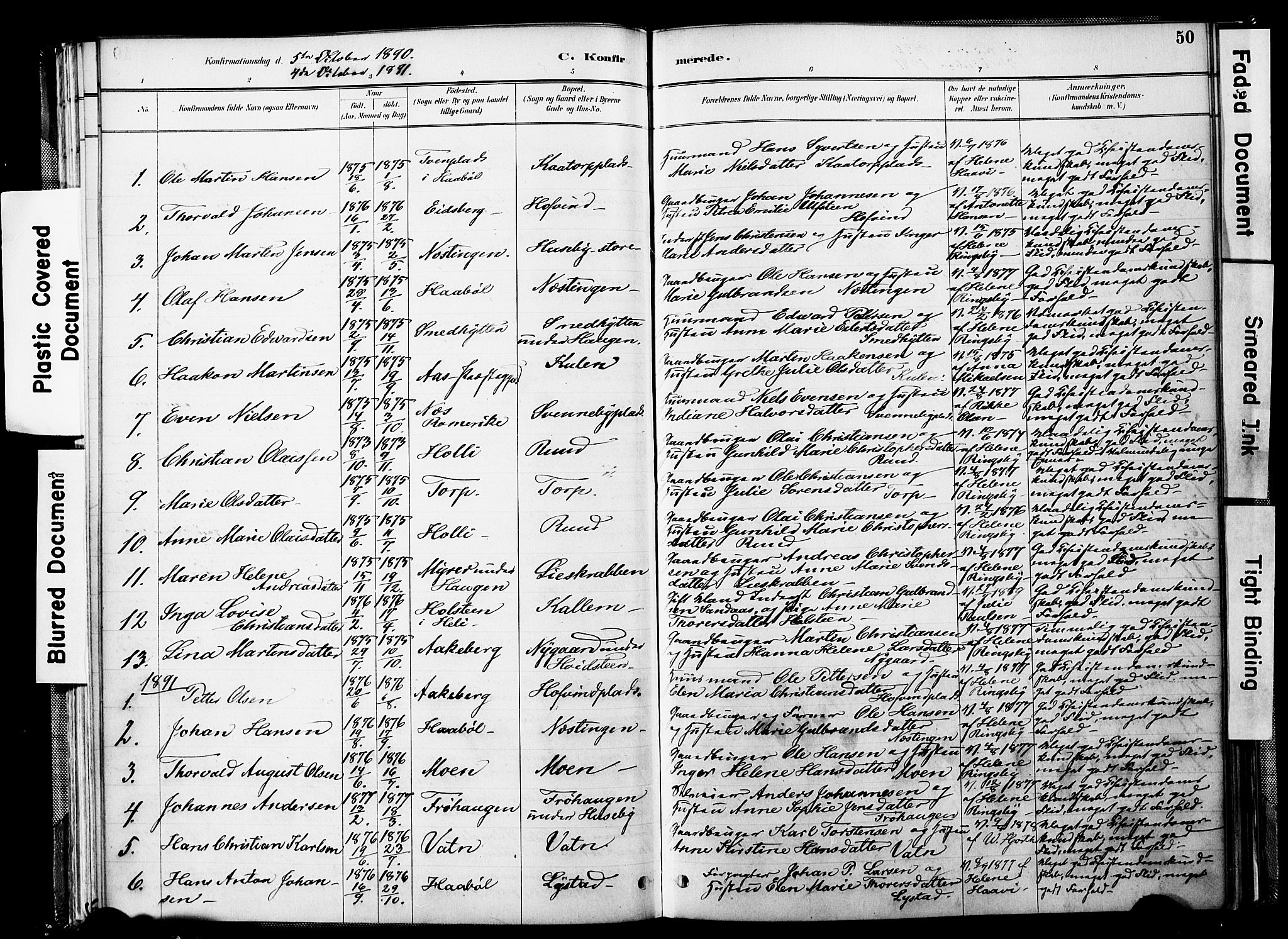 Spydeberg prestekontor Kirkebøker, SAO/A-10924/F/Fb/L0001: Parish register (official) no. II 1, 1886-1907, p. 50