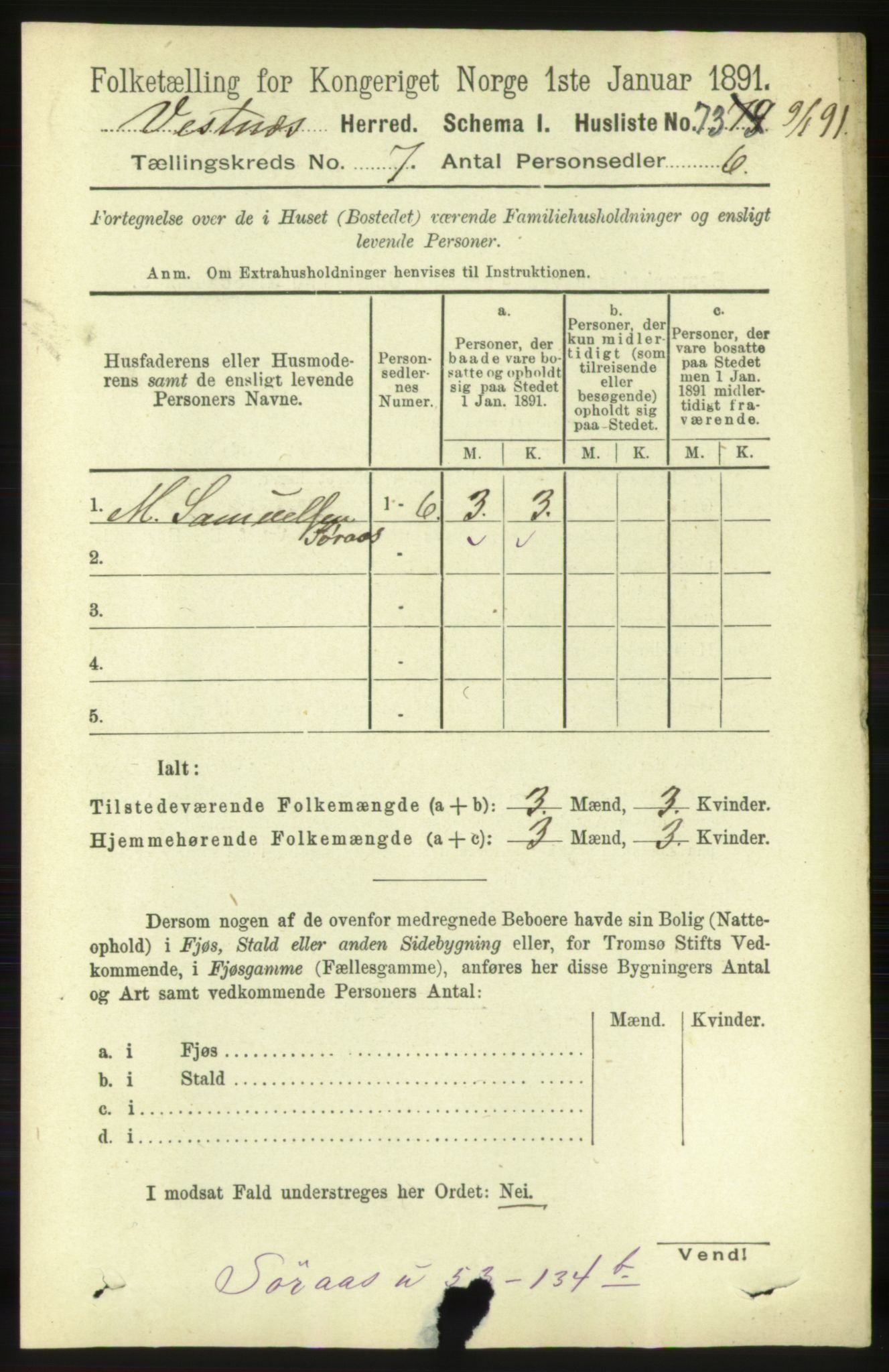 RA, 1891 census for 1535 Vestnes, 1891, p. 2689