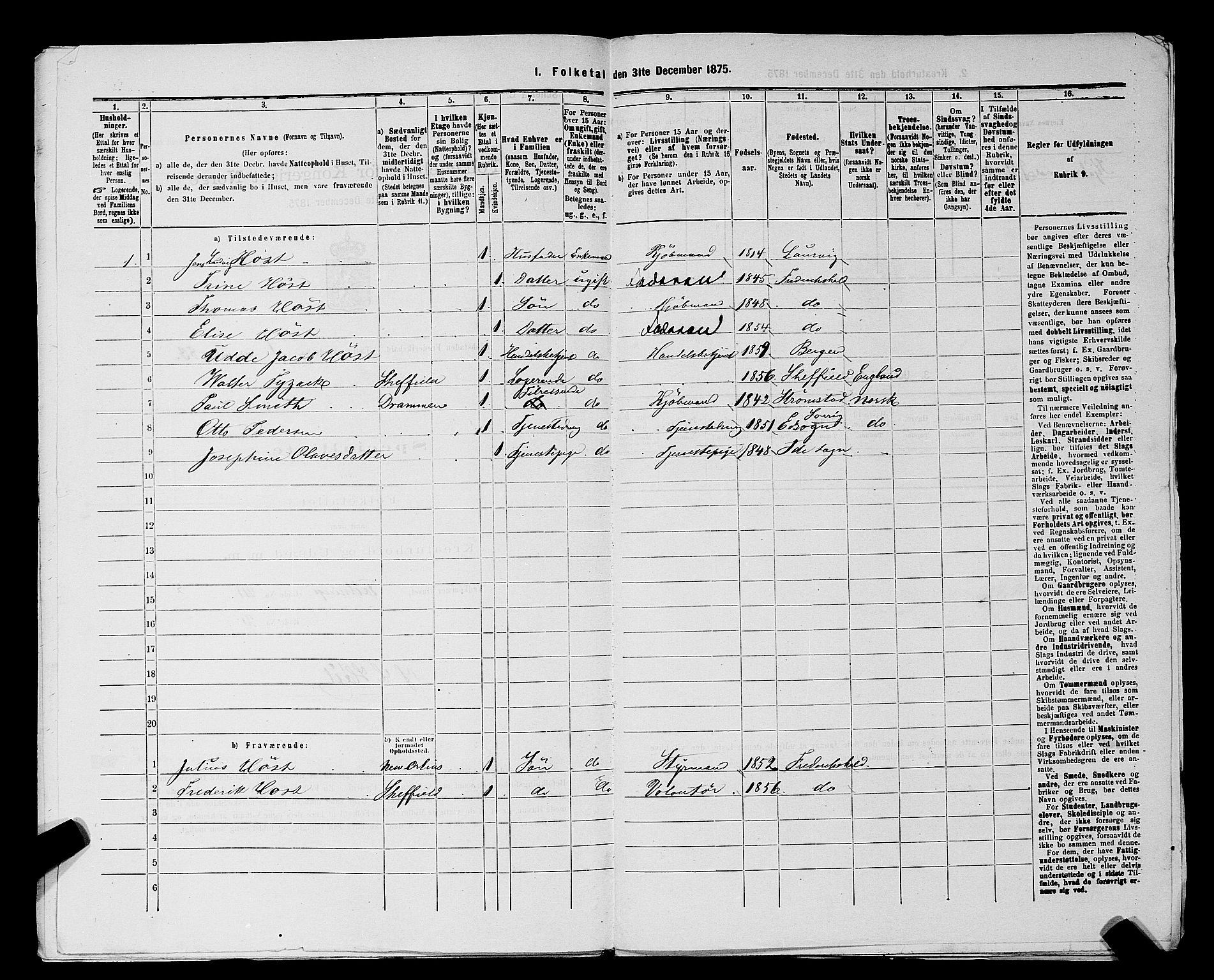 RA, 1875 census for 0101P Fredrikshald, 1875, p. 196