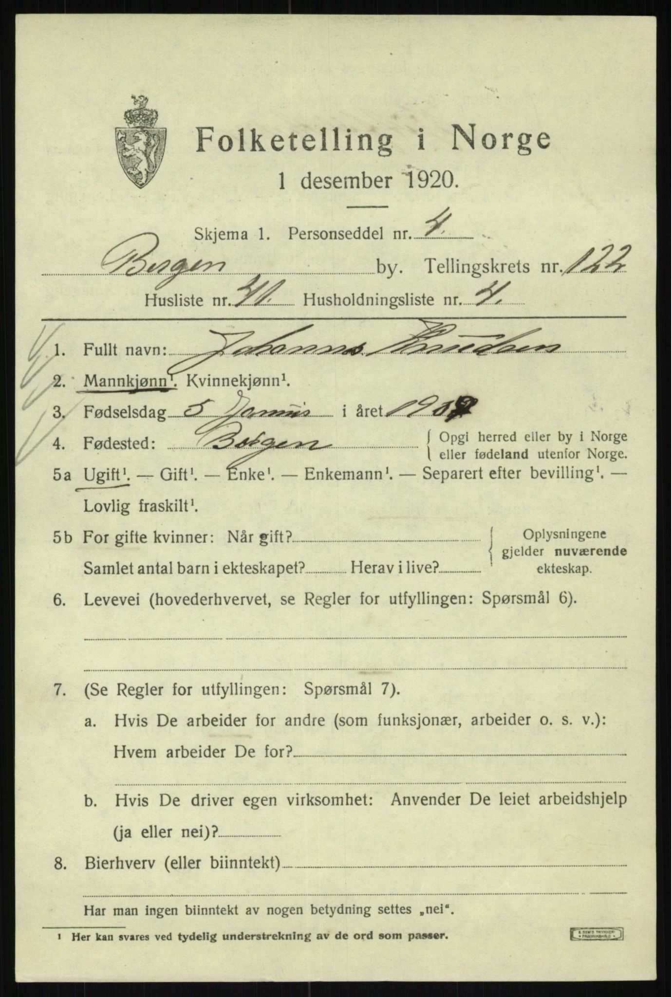 SAB, 1920 census for Bergen, 1920, p. 206548