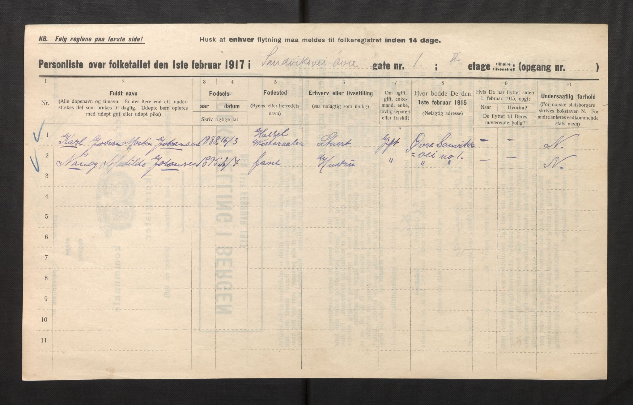 SAB, Municipal Census 1917 for Bergen, 1917, p. 33531