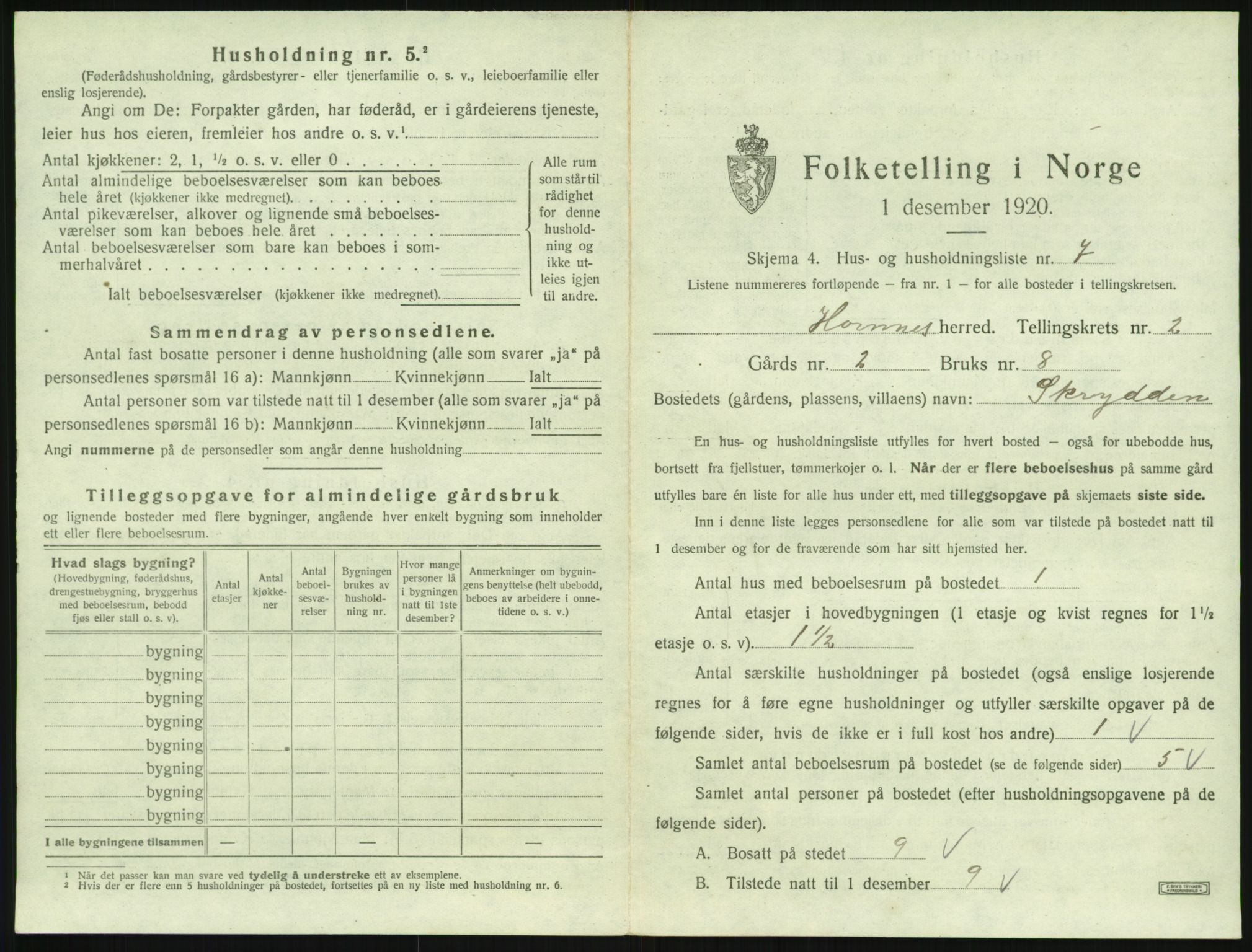SAK, 1920 census for Hornnes, 1920, p. 103