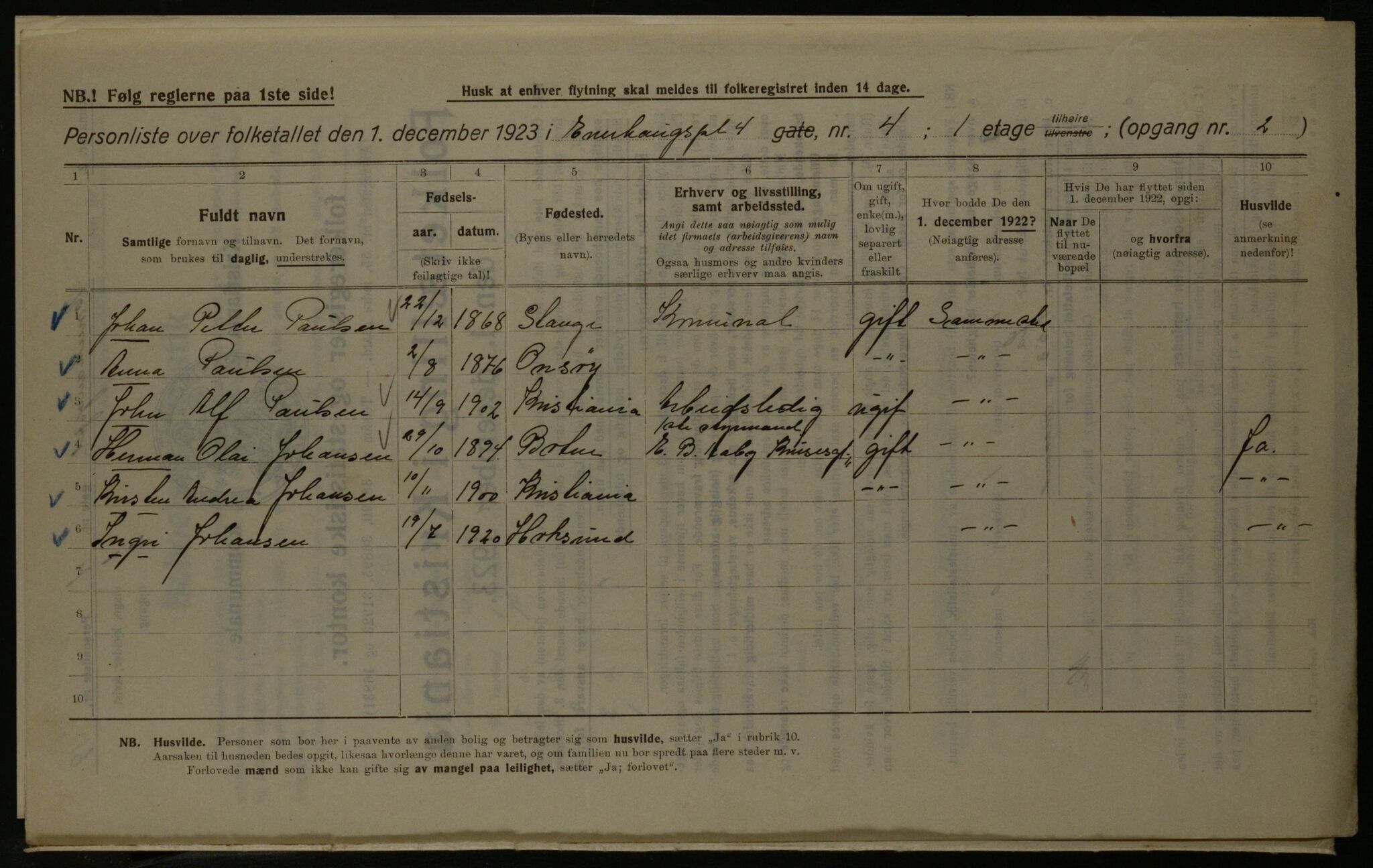 OBA, Municipal Census 1923 for Kristiania, 1923, p. 24243