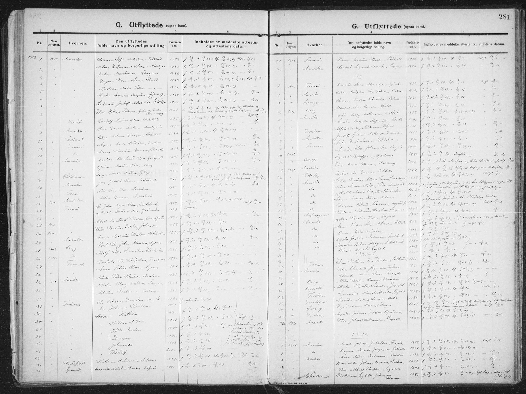 Lenvik sokneprestembete, SATØ/S-1310/H/Ha/Haa/L0016kirke: Parish register (official) no. 16, 1910-1924, p. 281