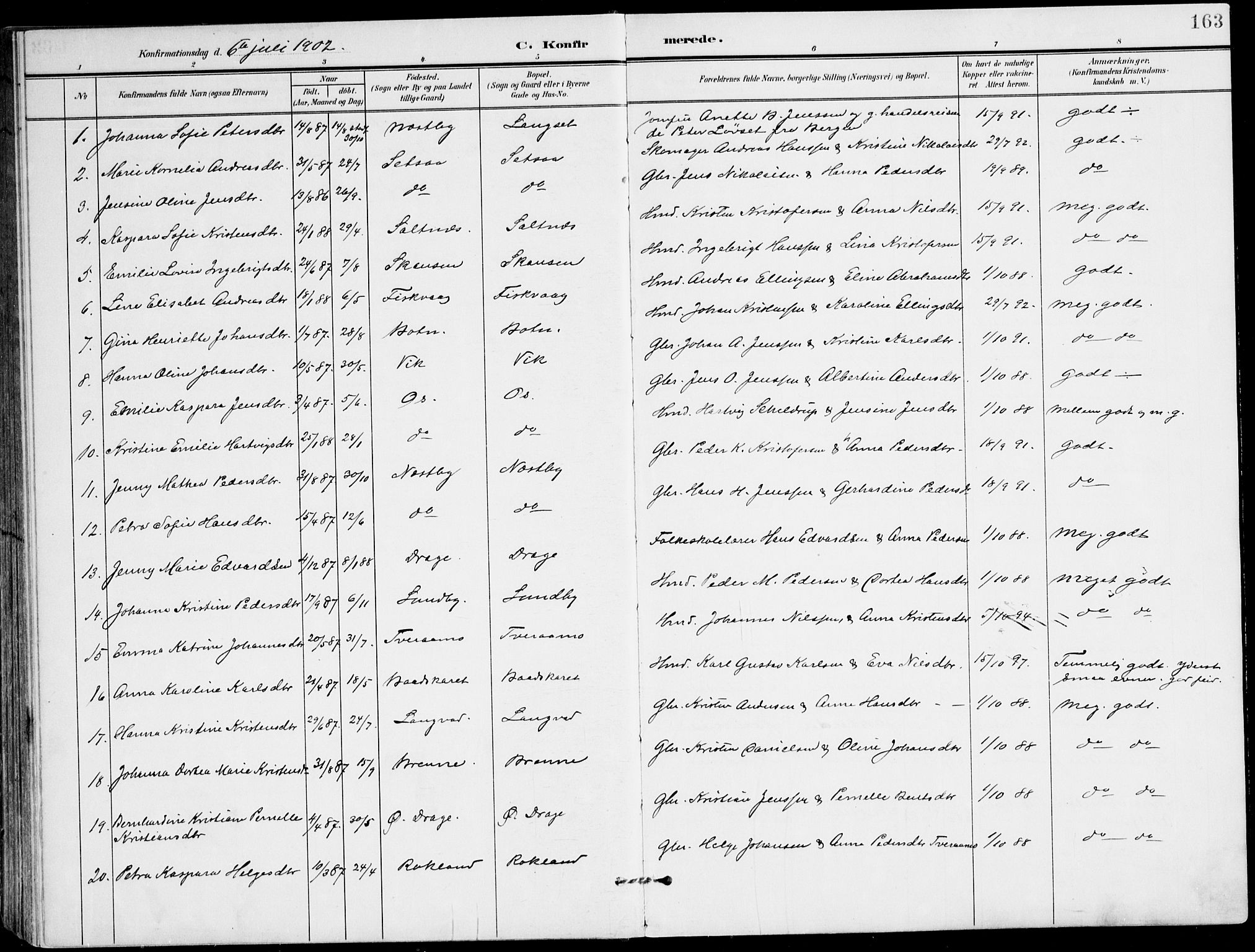 Ministerialprotokoller, klokkerbøker og fødselsregistre - Nordland, AV/SAT-A-1459/847/L0672: Parish register (official) no. 847A12, 1902-1919, p. 163