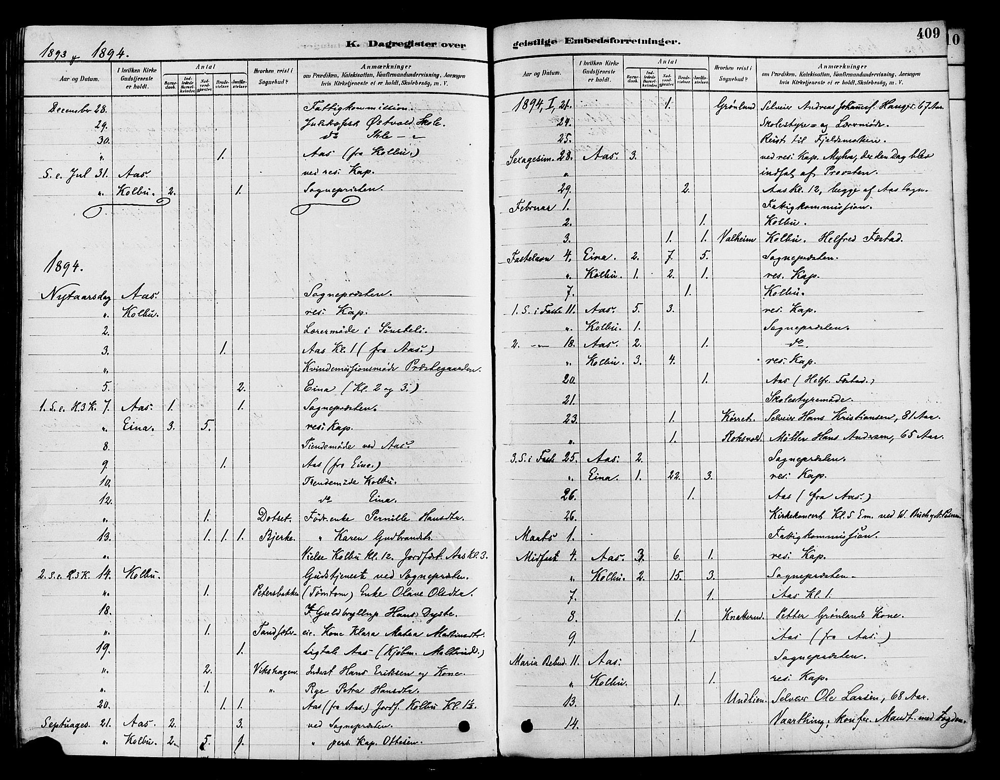 Vestre Toten prestekontor, SAH/PREST-108/H/Ha/Haa/L0009: Parish register (official) no. 9, 1878-1894, p. 409