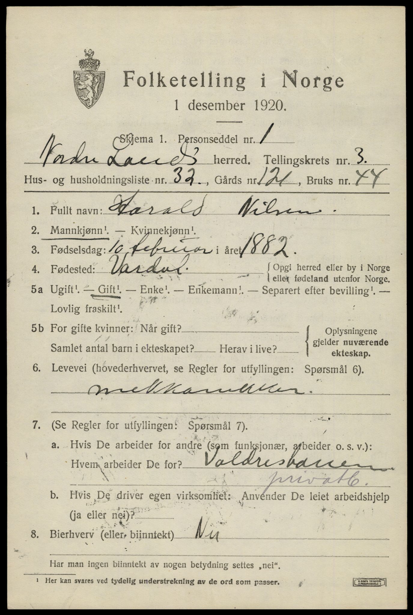 SAH, 1920 census for Nordre Land, 1920, p. 2644