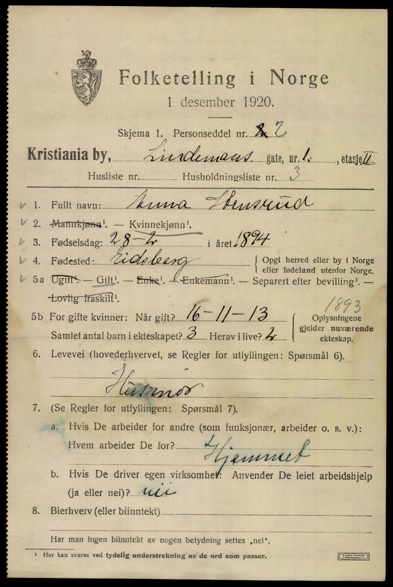 SAO, 1920 census for Kristiania, 1920, p. 364739