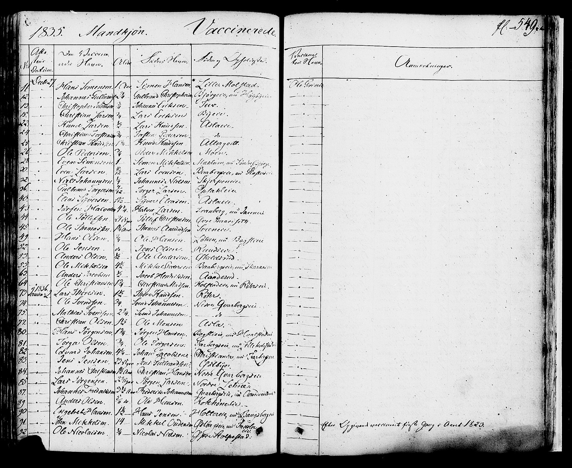 Ringsaker prestekontor, SAH/PREST-014/K/Ka/L0007: Parish register (official) no. 7B, 1826-1837, p. 549