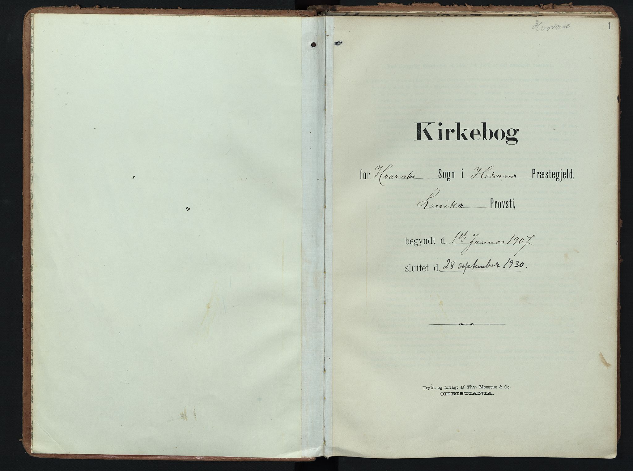 Hedrum kirkebøker, AV/SAKO-A-344/F/Fc/L0002: Parish register (official) no. III 2, 1907-1930, p. 1