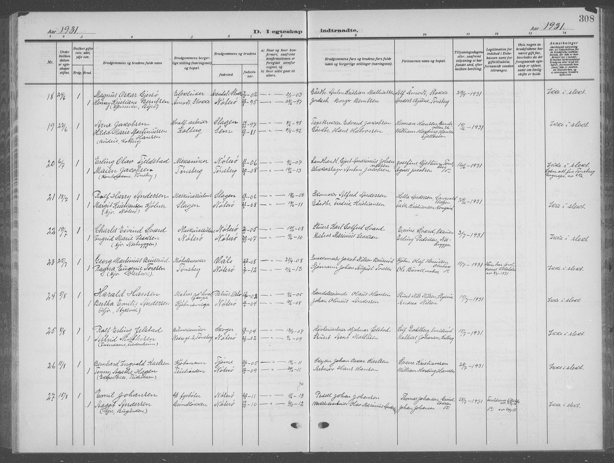 Nøtterøy kirkebøker, AV/SAKO-A-354/G/Ga/L0006: Parish register (copy) no. I 6, 1925-1939, p. 308