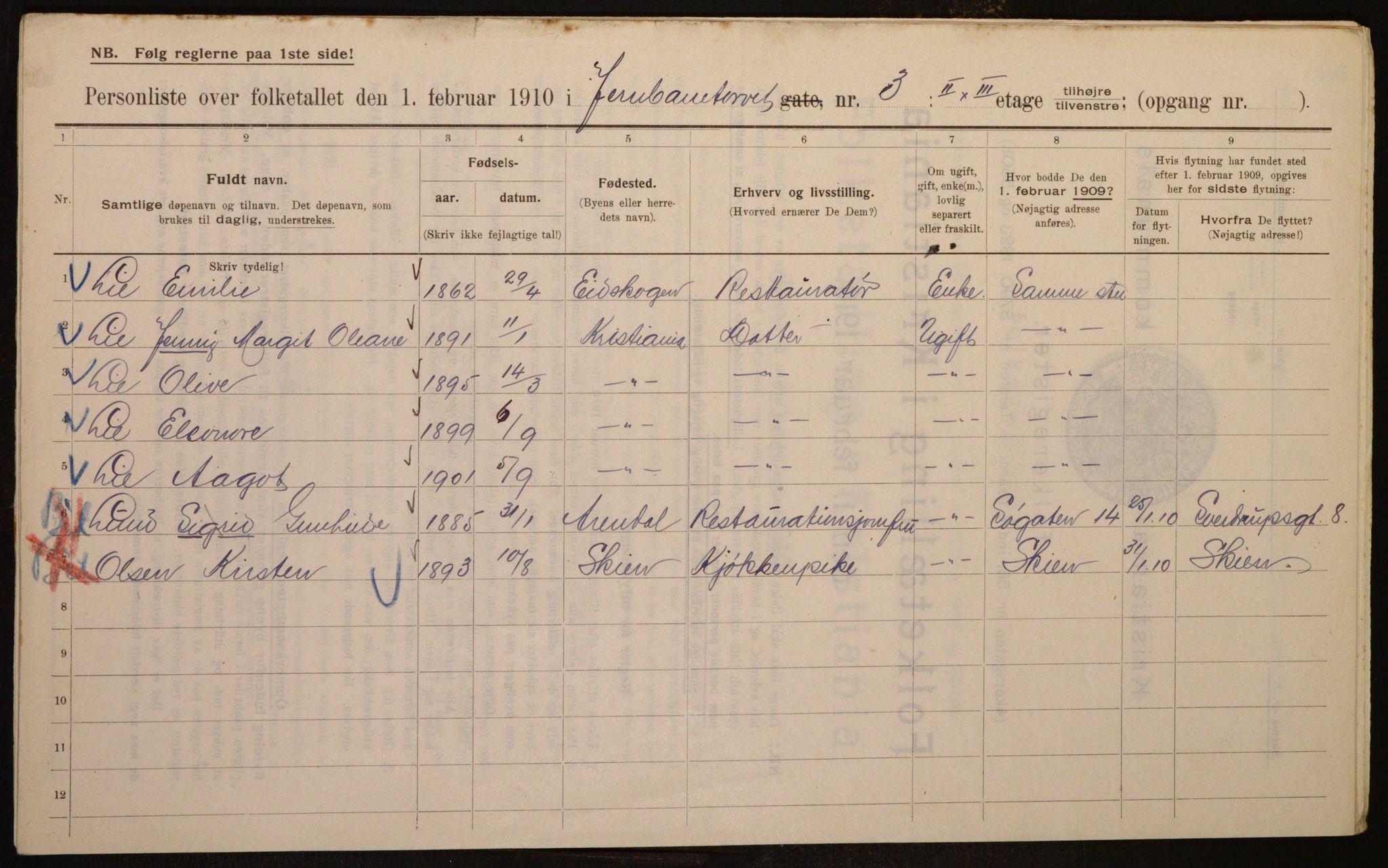 OBA, Municipal Census 1910 for Kristiania, 1910, p. 45607