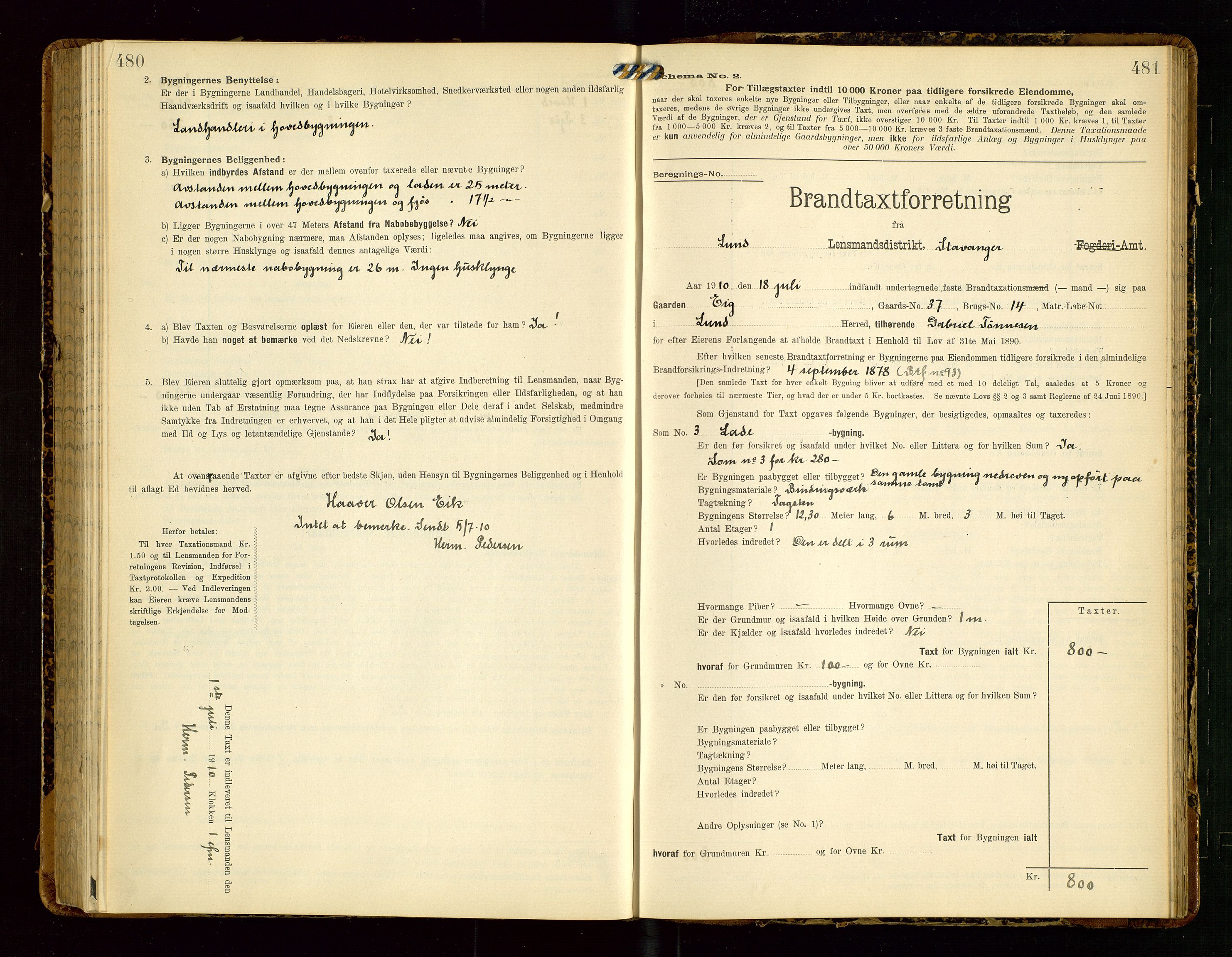 Lund lensmannskontor, SAST/A-100303/Gob/L0002: "Brandtakstprotokol", 1908-1918, p. 480-481