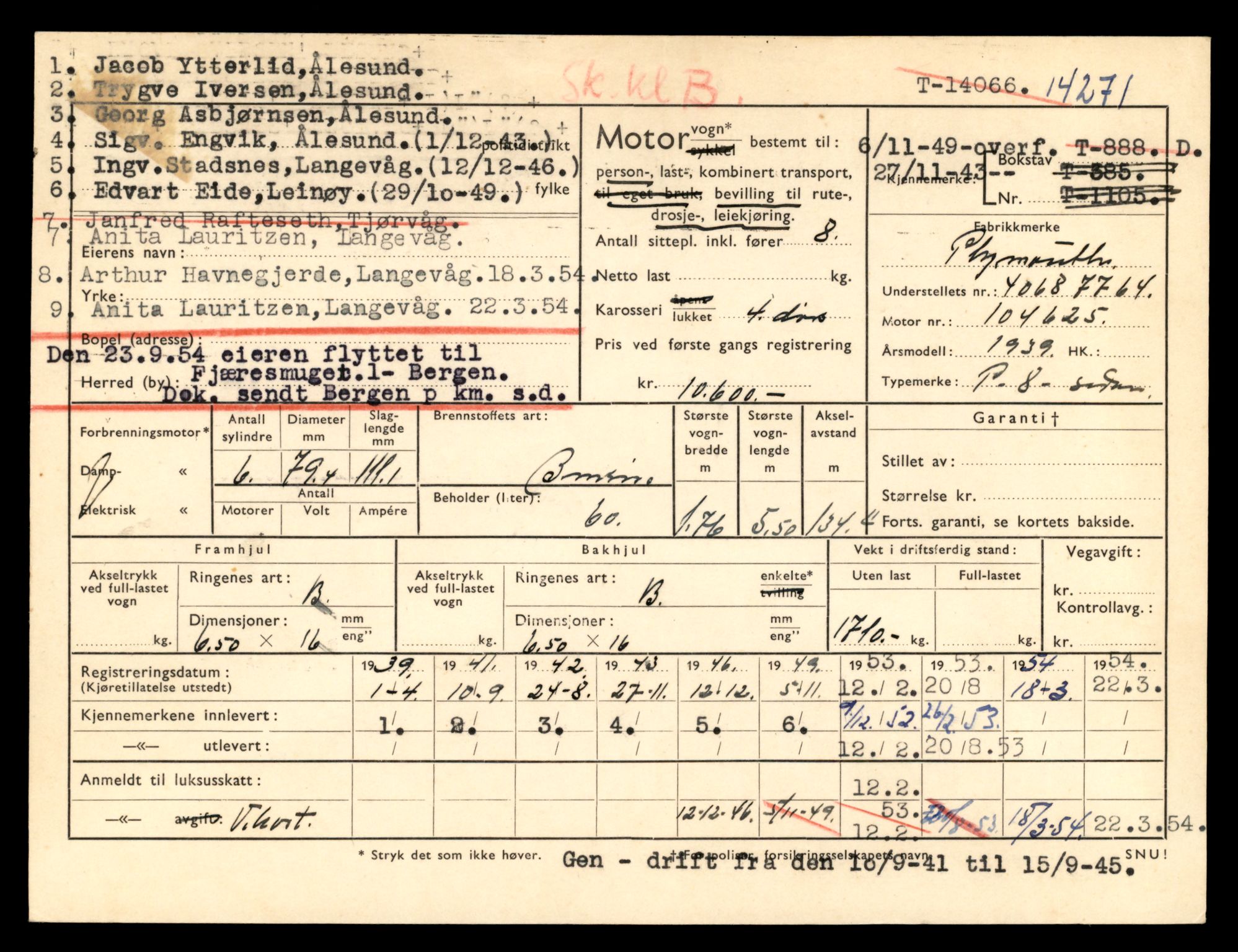 Møre og Romsdal vegkontor - Ålesund trafikkstasjon, AV/SAT-A-4099/F/Fe/L0044: Registreringskort for kjøretøy T 14205 - T 14319, 1927-1998, p. 1951