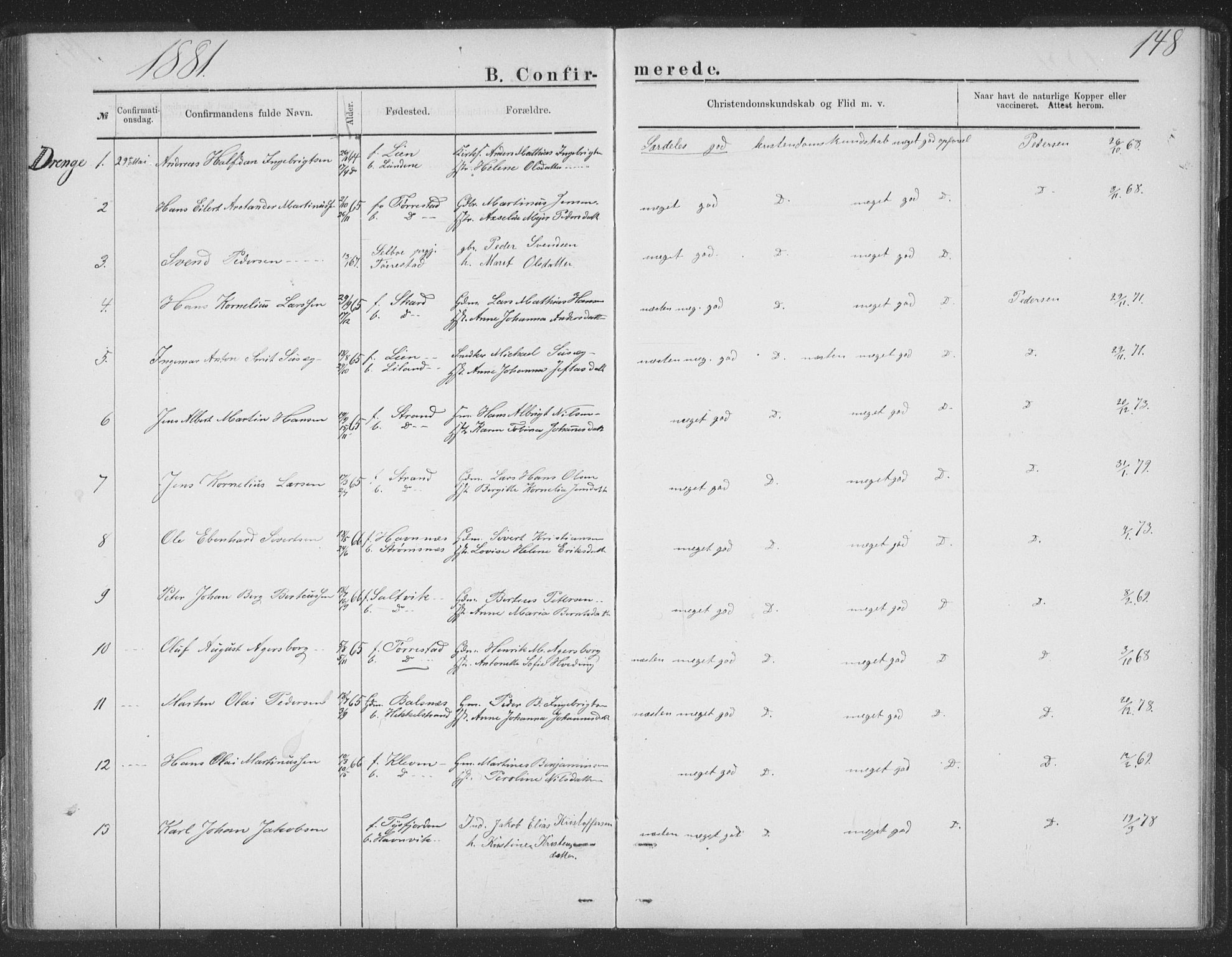 Ministerialprotokoller, klokkerbøker og fødselsregistre - Nordland, SAT/A-1459/863/L0913: Parish register (copy) no. 863C03, 1877-1885, p. 148