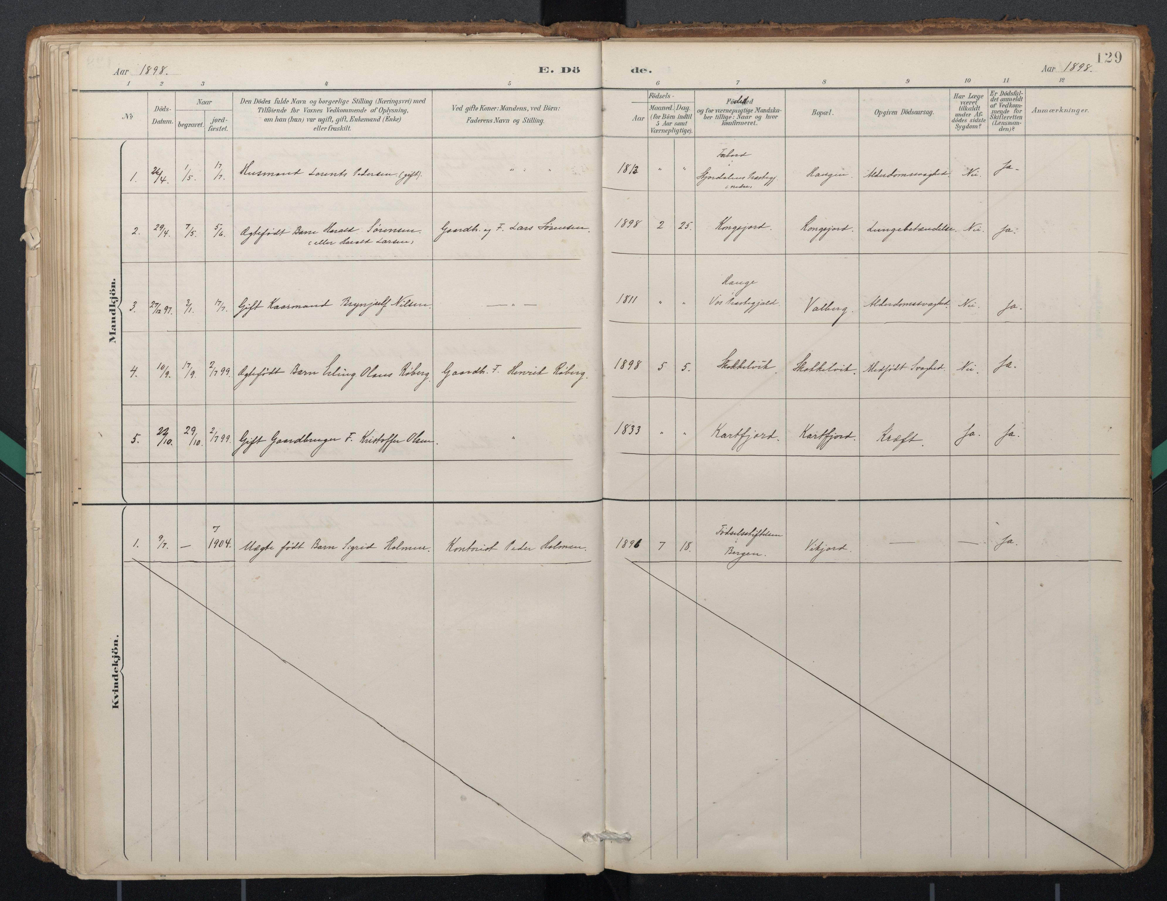 Ministerialprotokoller, klokkerbøker og fødselsregistre - Nordland, AV/SAT-A-1459/884/L1193: Parish register (official) no. 884A01, 1888-1905, p. 129