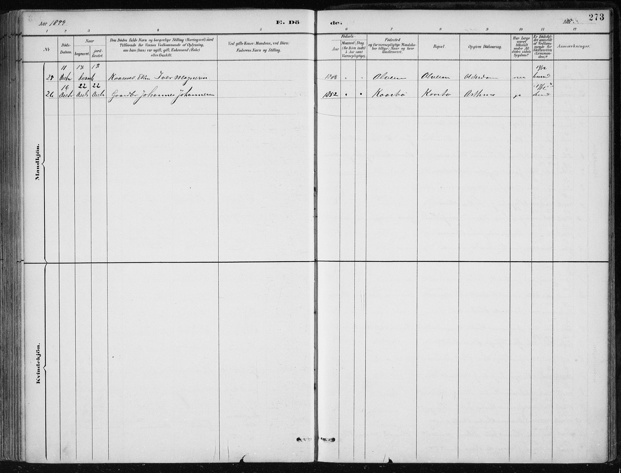 Herdla Sokneprestembete, SAB/A-75701/H/Haa: Parish register (official) no. A 4, 1891-1905, p. 273