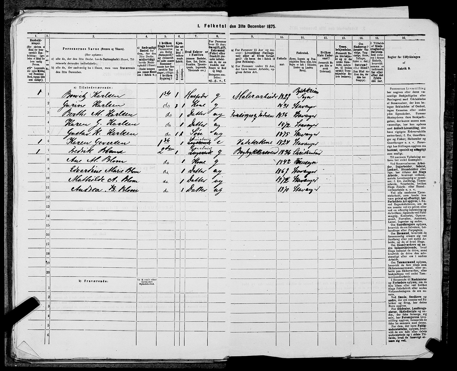 SAST, 1875 census for 1103 Stavanger, 1875, p. 638