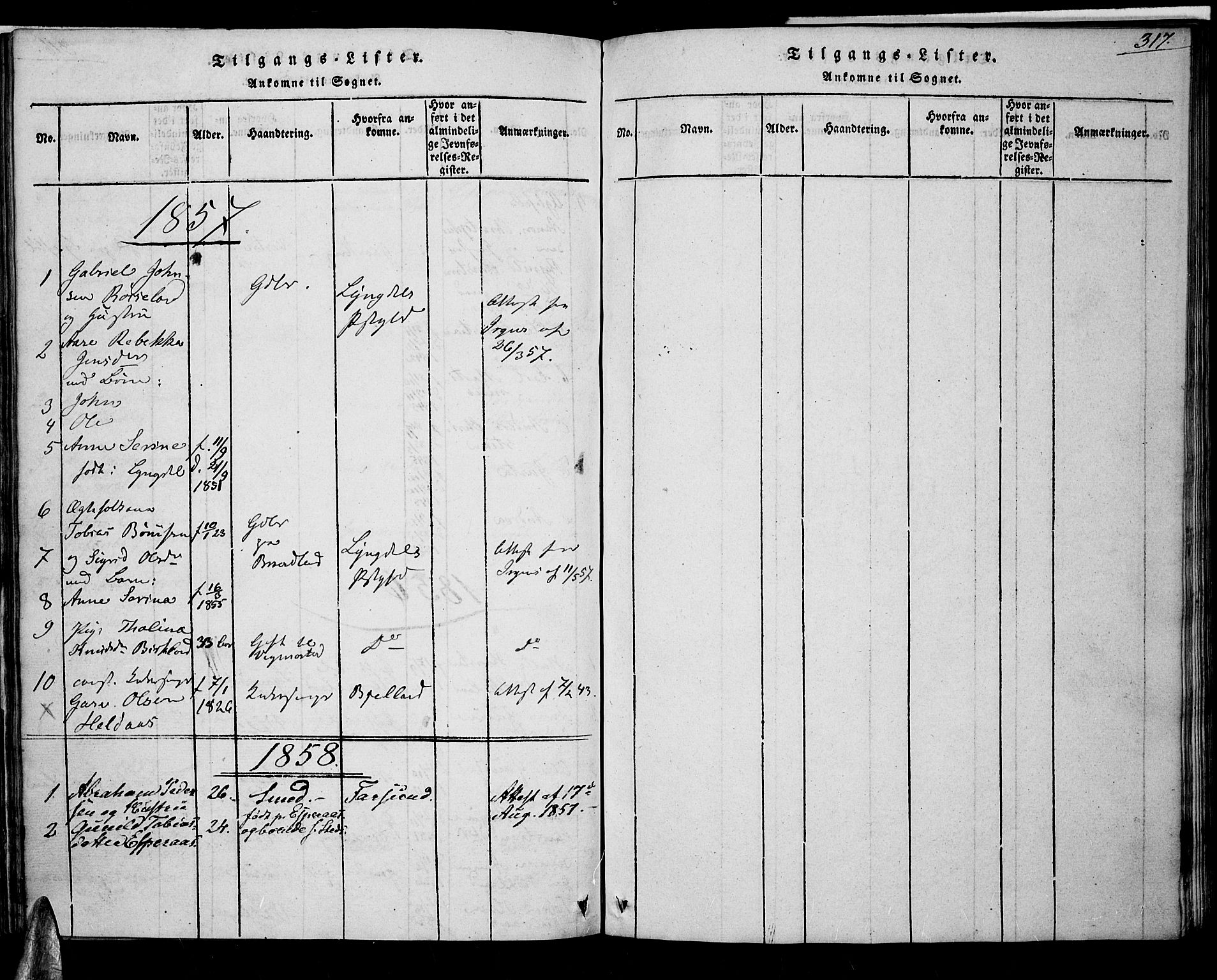 Nord-Audnedal sokneprestkontor, SAK/1111-0032/F/Fa/Fab/L0001: Parish register (official) no. A 1, 1816-1858, p. 317