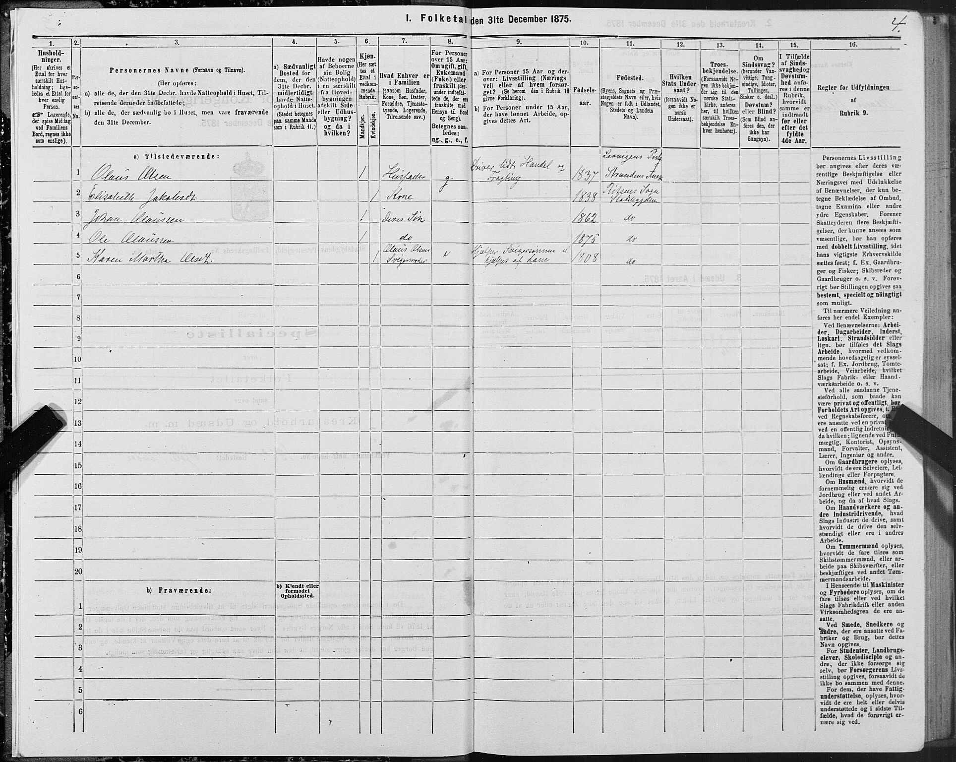 SAT, 1875 census for 1625P Stadsbygd, 1875, p. 3004