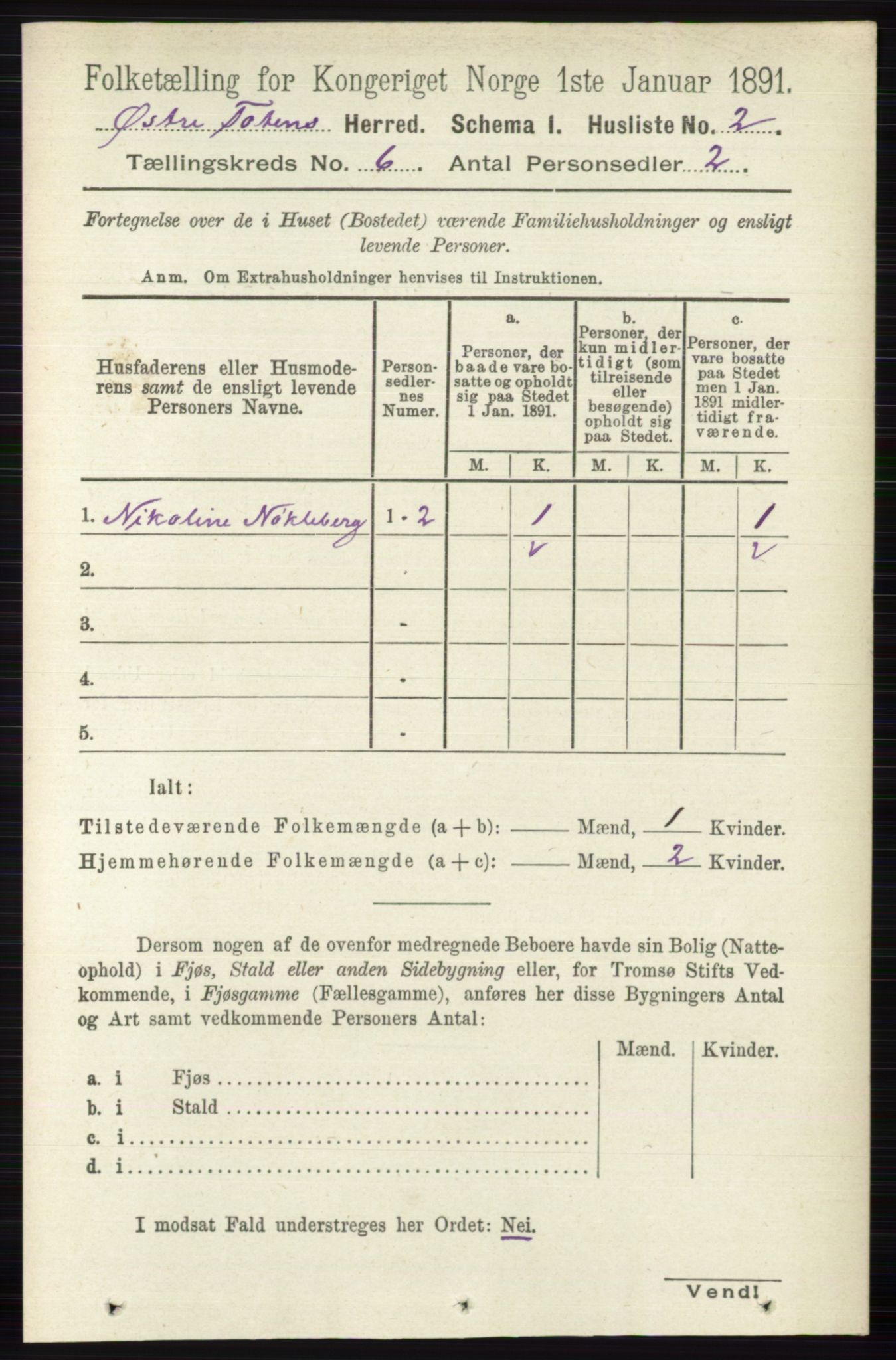 RA, 1891 census for 0528 Østre Toten, 1891, p. 3676