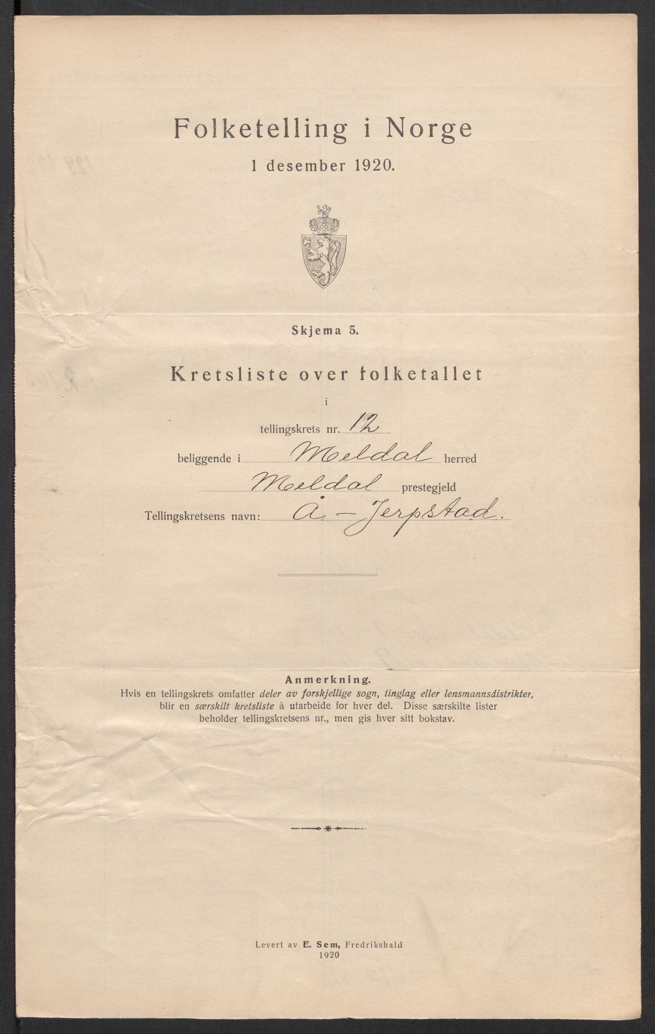 SAT, 1920 census for Meldal, 1920, p. 43