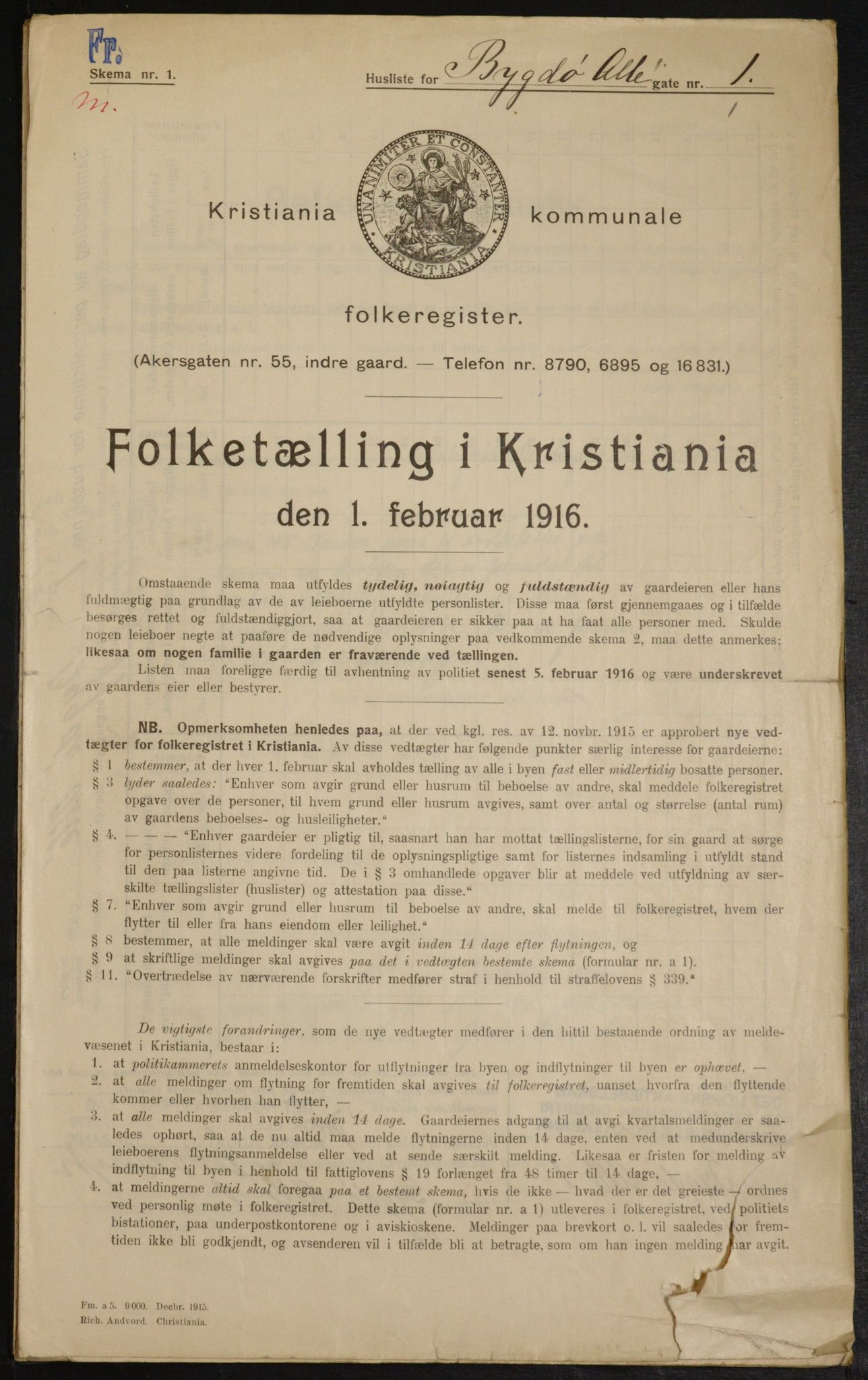 OBA, Municipal Census 1916 for Kristiania, 1916, p. 10115