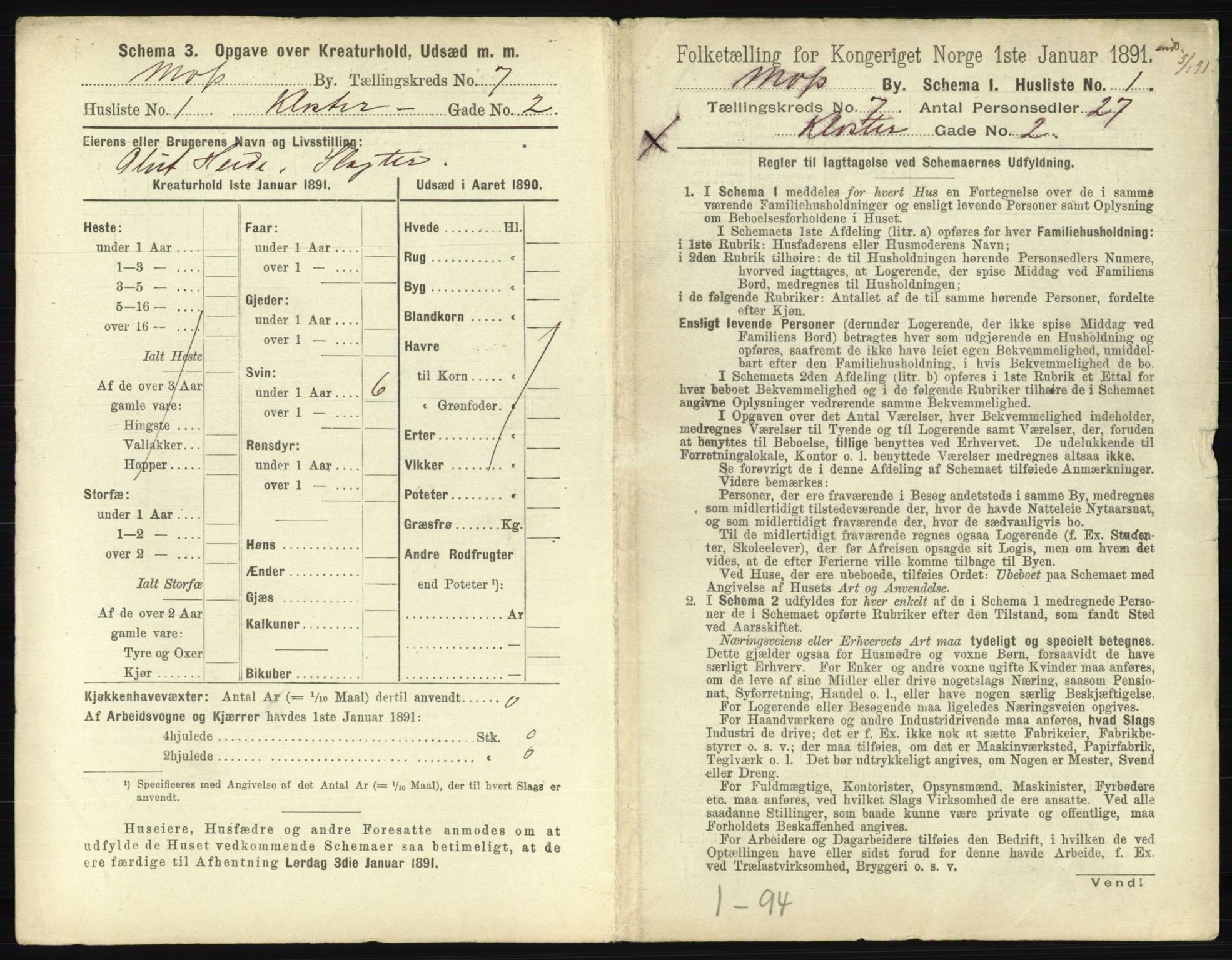 RA, 1891 census for 0104 Moss, 1891, p. 394