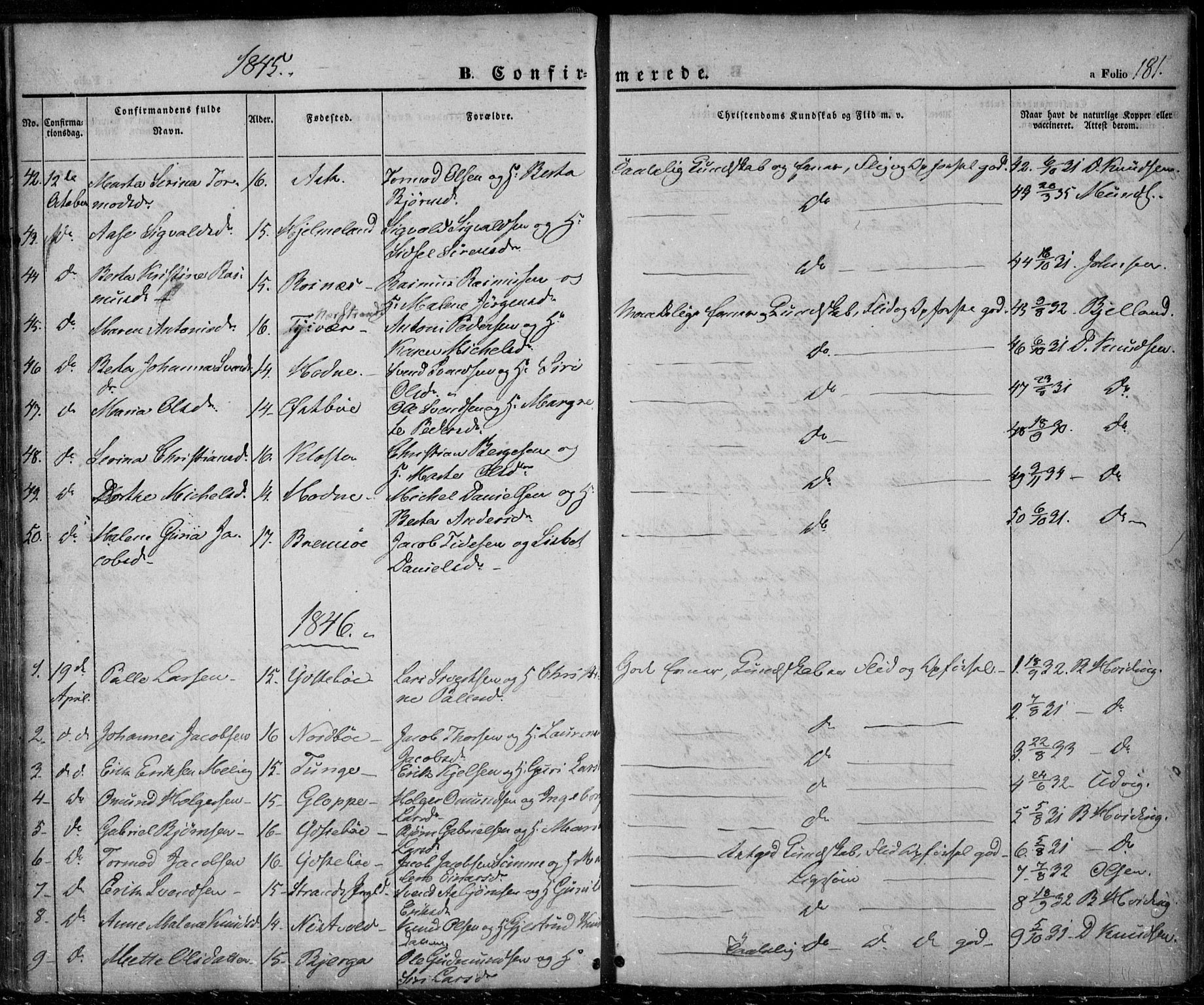 Rennesøy sokneprestkontor, SAST/A -101827/H/Ha/Haa/L0005: Parish register (official) no. A 5, 1838-1859, p. 181