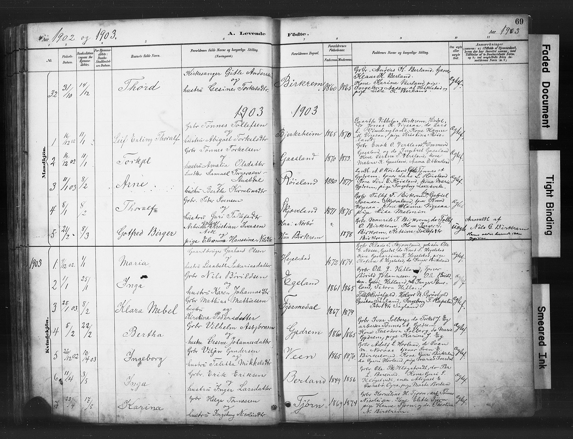 Helleland sokneprestkontor, SAST/A-101810: Parish register (copy) no. B 5, 1887-1908, p. 69