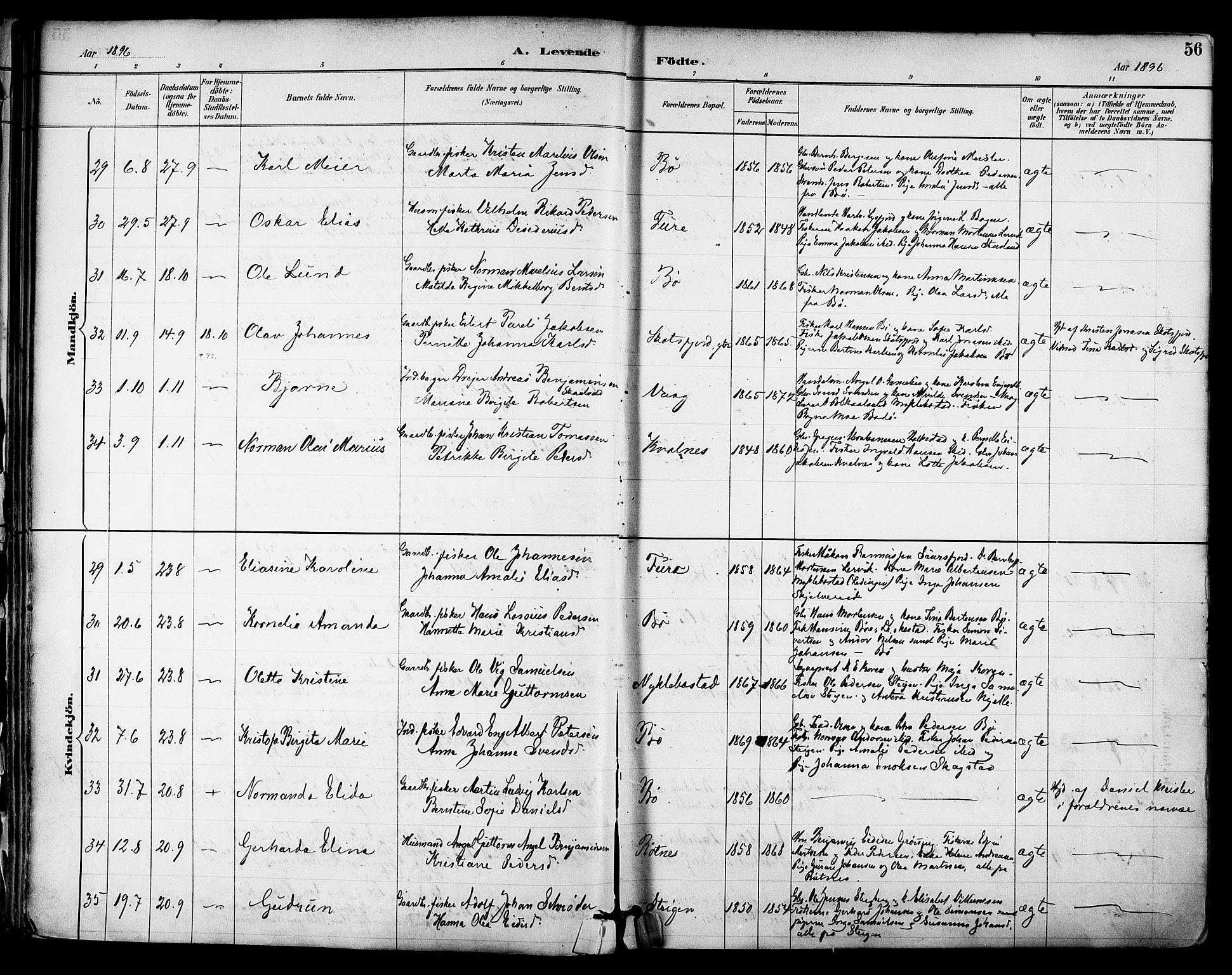 Ministerialprotokoller, klokkerbøker og fødselsregistre - Nordland, SAT/A-1459/855/L0803: Parish register (official) no. 855A11, 1887-1905, p. 56