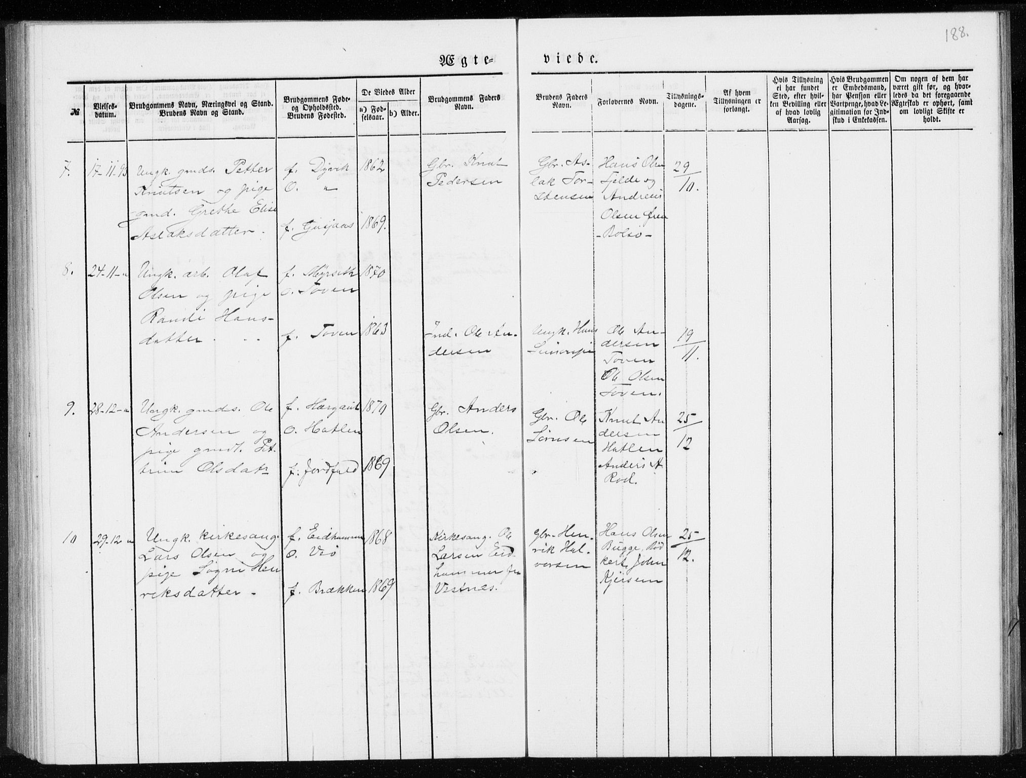 Ministerialprotokoller, klokkerbøker og fødselsregistre - Møre og Romsdal, AV/SAT-A-1454/551/L0631: Parish register (copy) no. 551C03, 1886-1894, p. 188