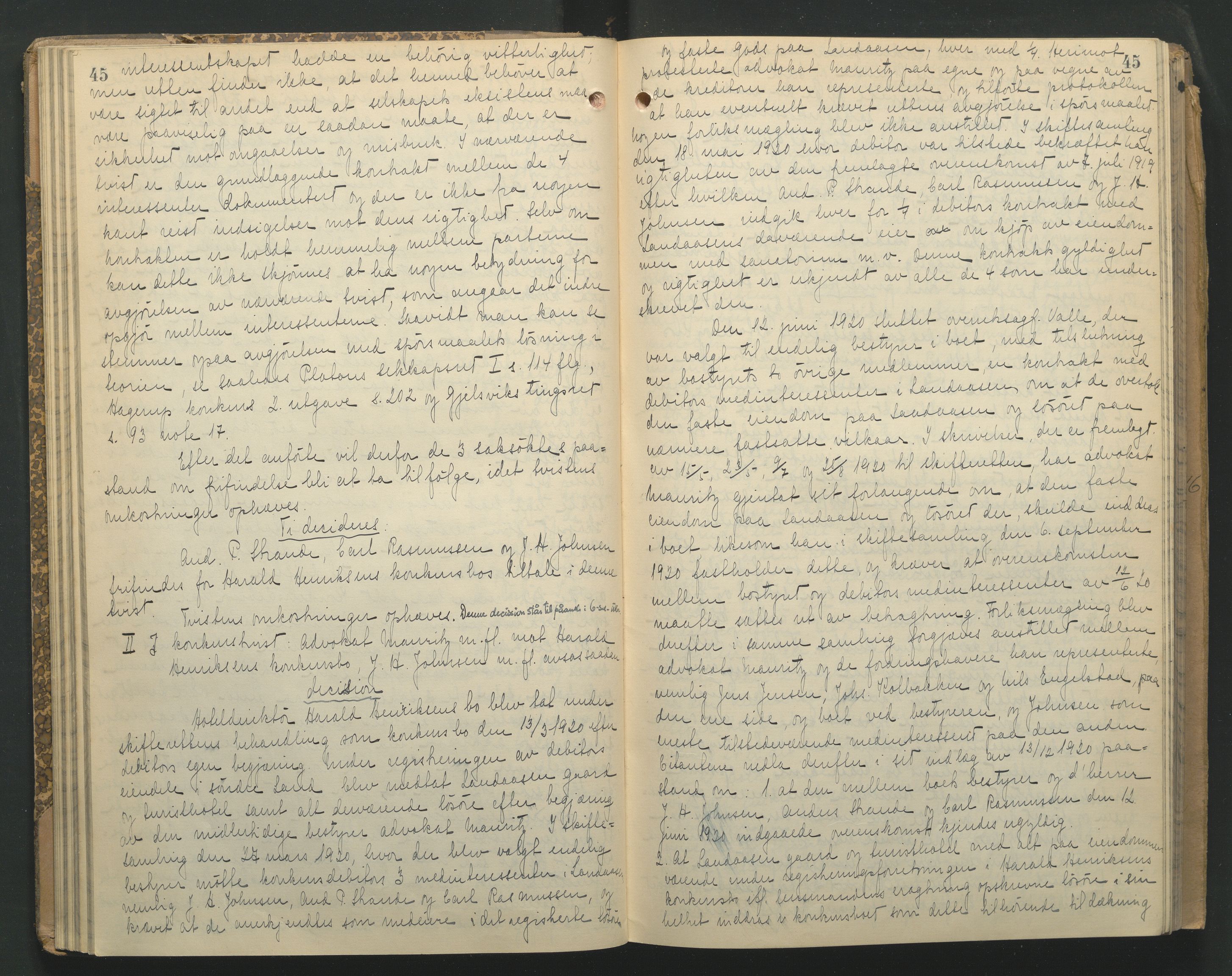 Hadeland og Land tingrett, AV/SAH-TING-010/J/Jc/L0011: Skifteforhandlingsprotokoll, 1916-1930, p. 45
