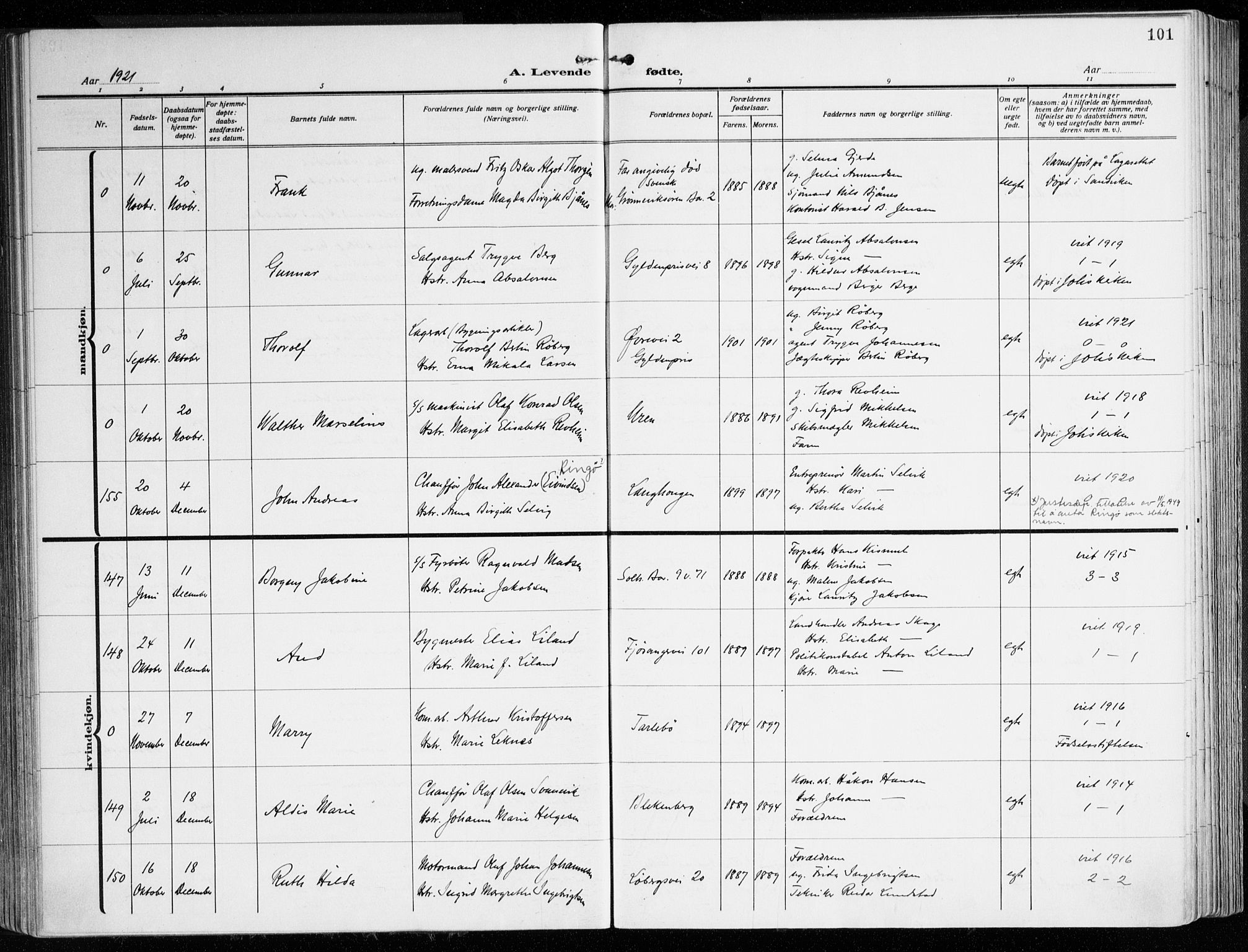 Årstad Sokneprestembete, AV/SAB-A-79301/H/Haa/L0004: Parish register (official) no. A 4, 1919-1928, p. 101