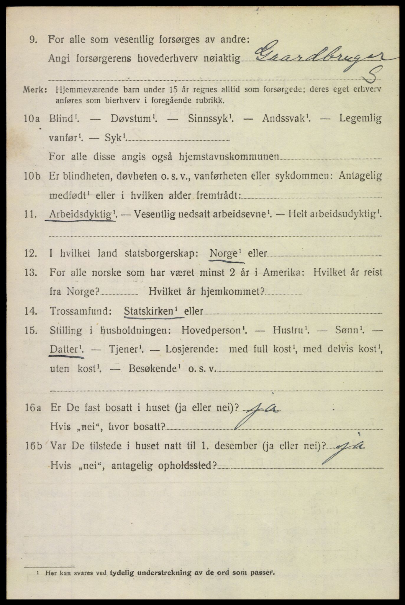 SAH, 1920 census for Vestre Slidre, 1920, p. 2281