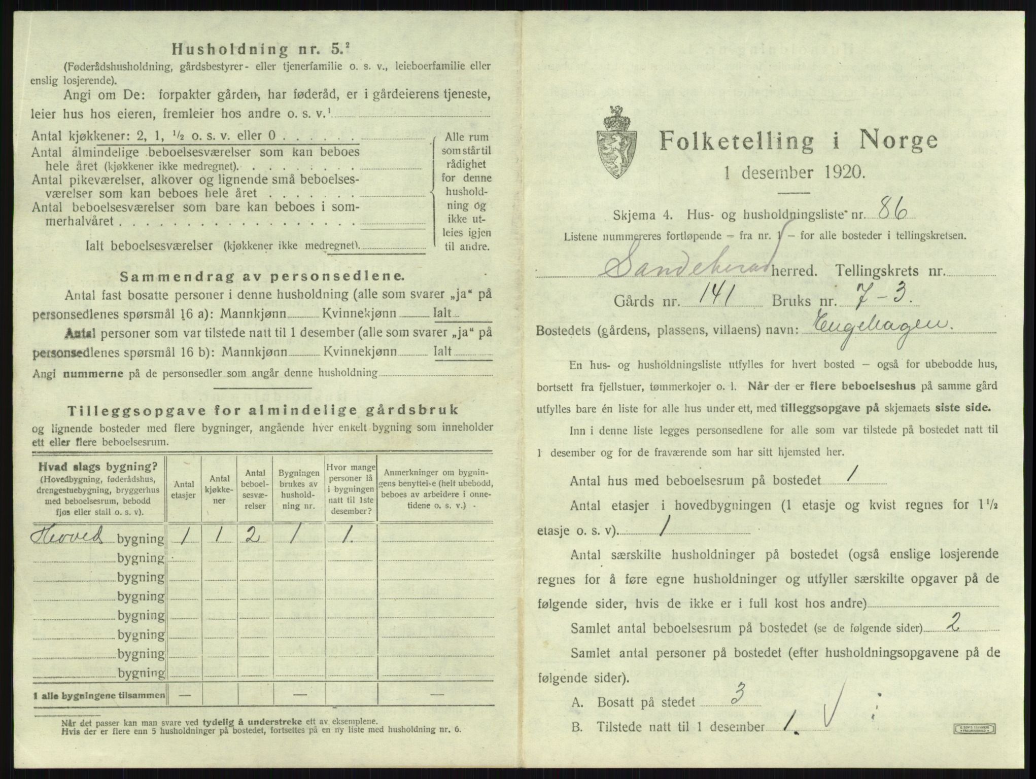 SAKO, 1920 census for Sandeherred, 1920, p. 3748