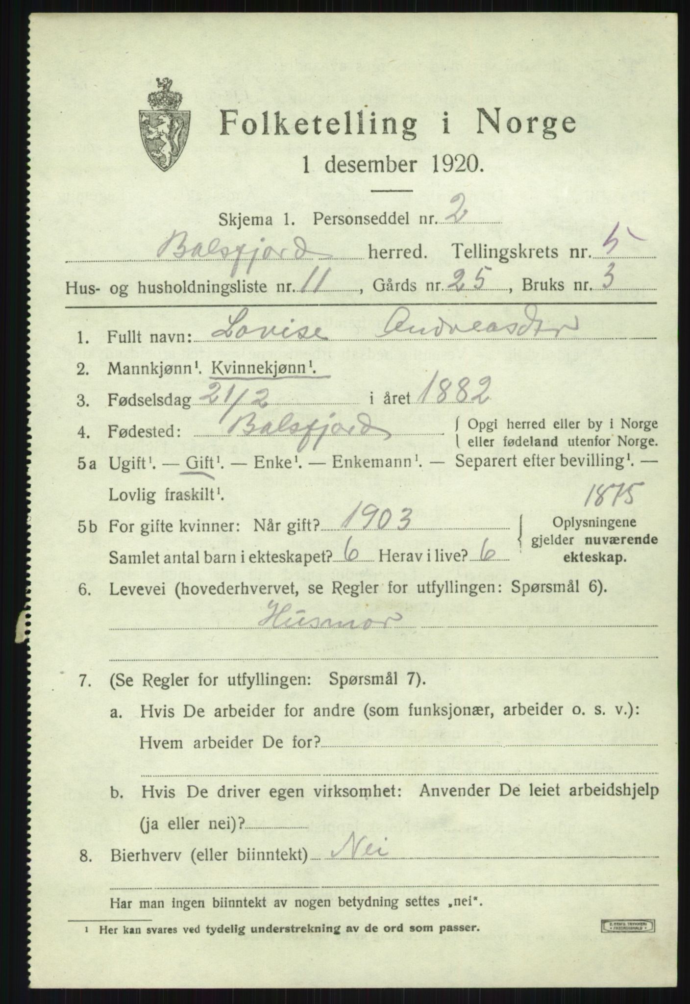SATØ, 1920 census for Balsfjord, 1920, p. 3234