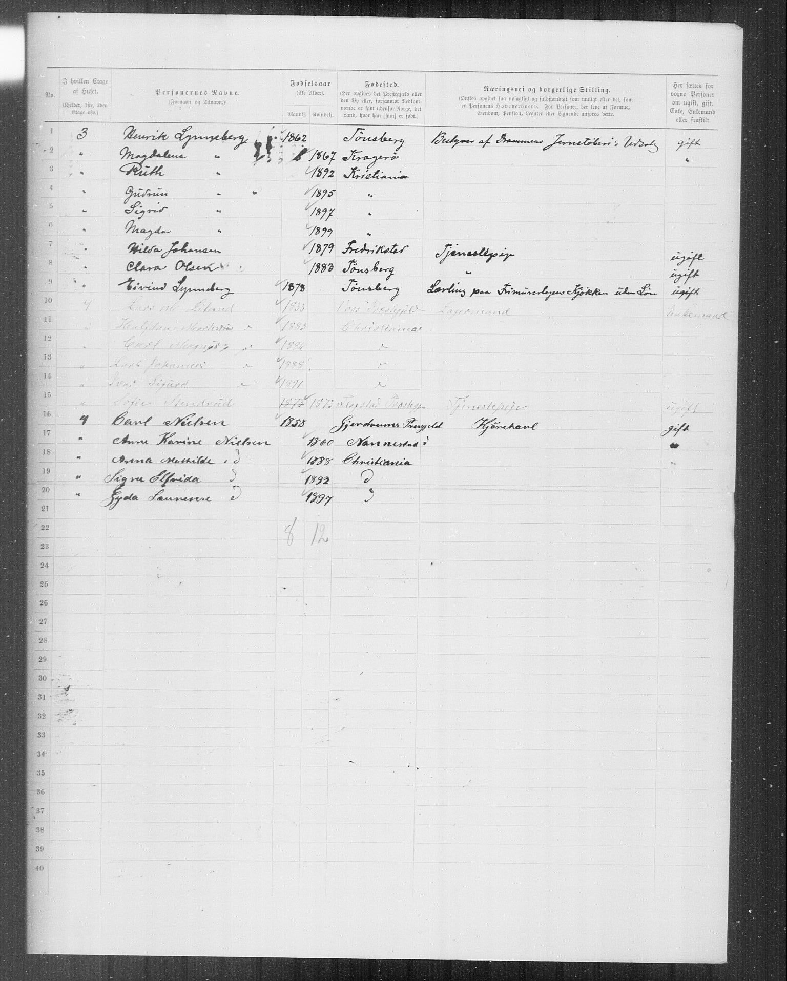 OBA, Municipal Census 1899 for Kristiania, 1899, p. 9620