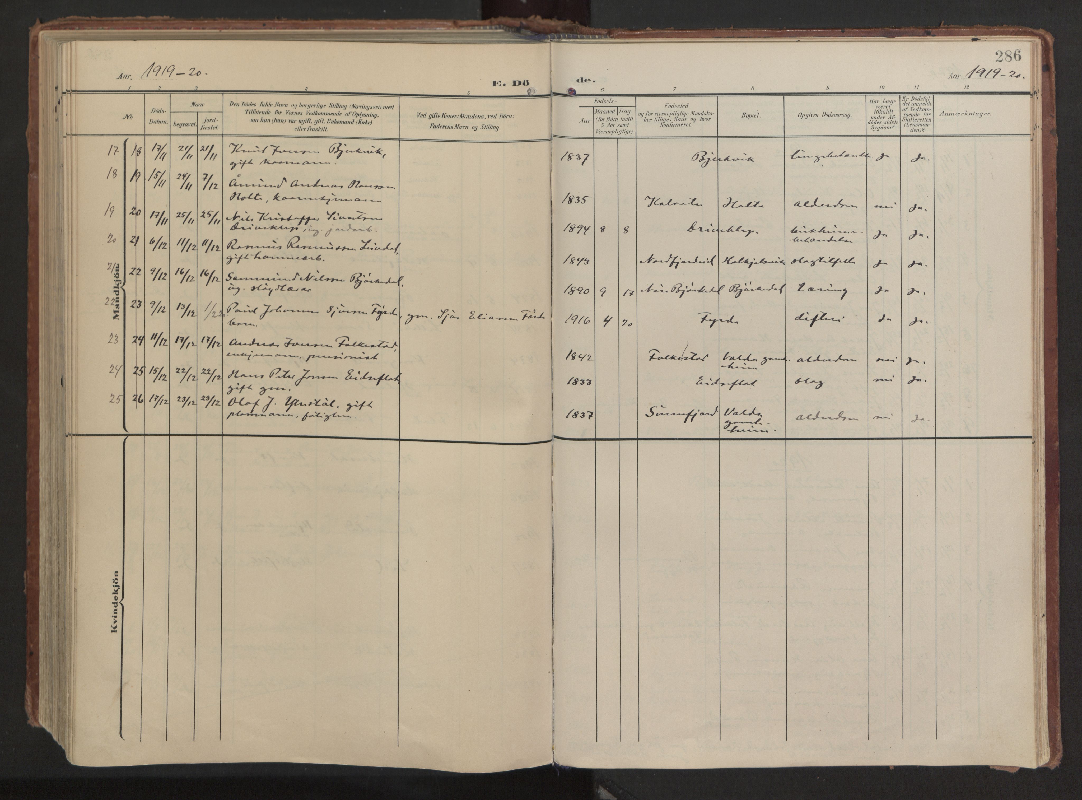 Ministerialprotokoller, klokkerbøker og fødselsregistre - Møre og Romsdal, AV/SAT-A-1454/511/L0144: Parish register (official) no. 511A11, 1906-1923, p. 286