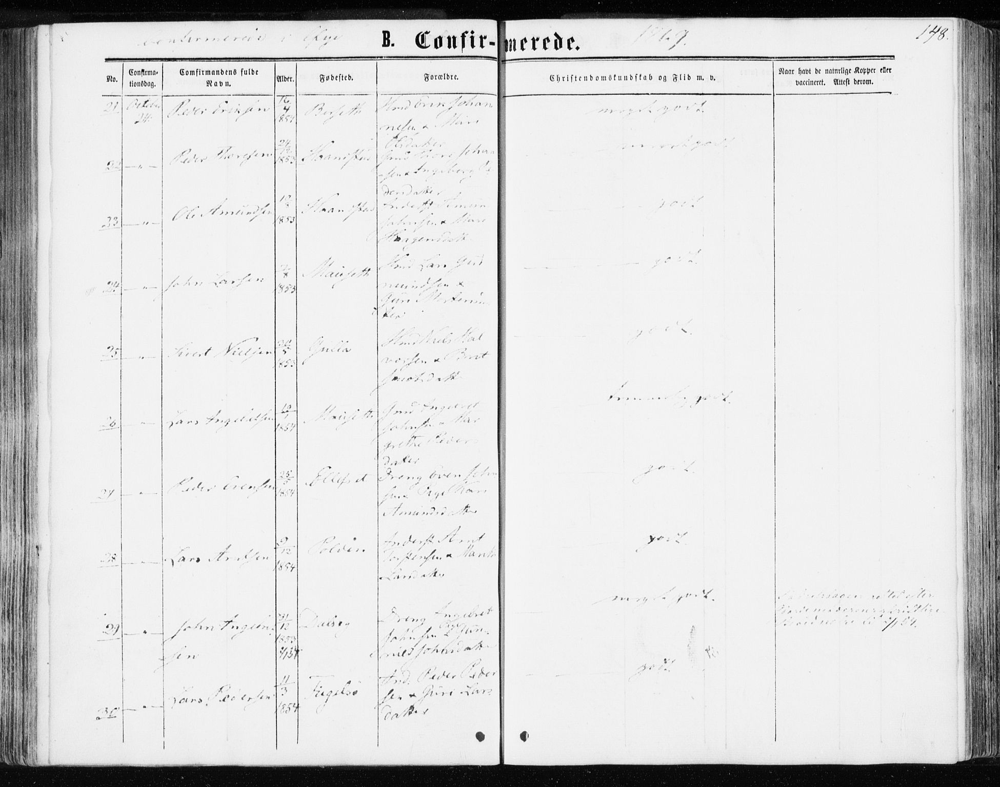 Ministerialprotokoller, klokkerbøker og fødselsregistre - Møre og Romsdal, AV/SAT-A-1454/595/L1045: Parish register (official) no. 595A07, 1863-1873, p. 148