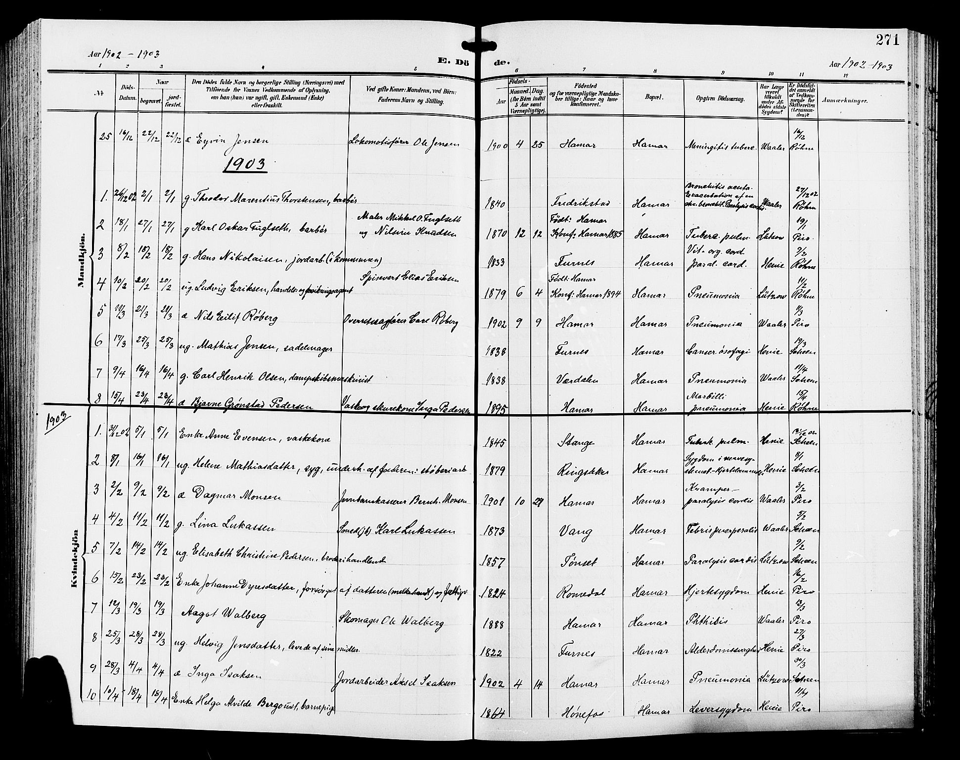 Hamar prestekontor, AV/SAH-DOMPH-002/H/Ha/Hab/L0001: Parish register (copy) no. 1, 1899-1914, p. 271